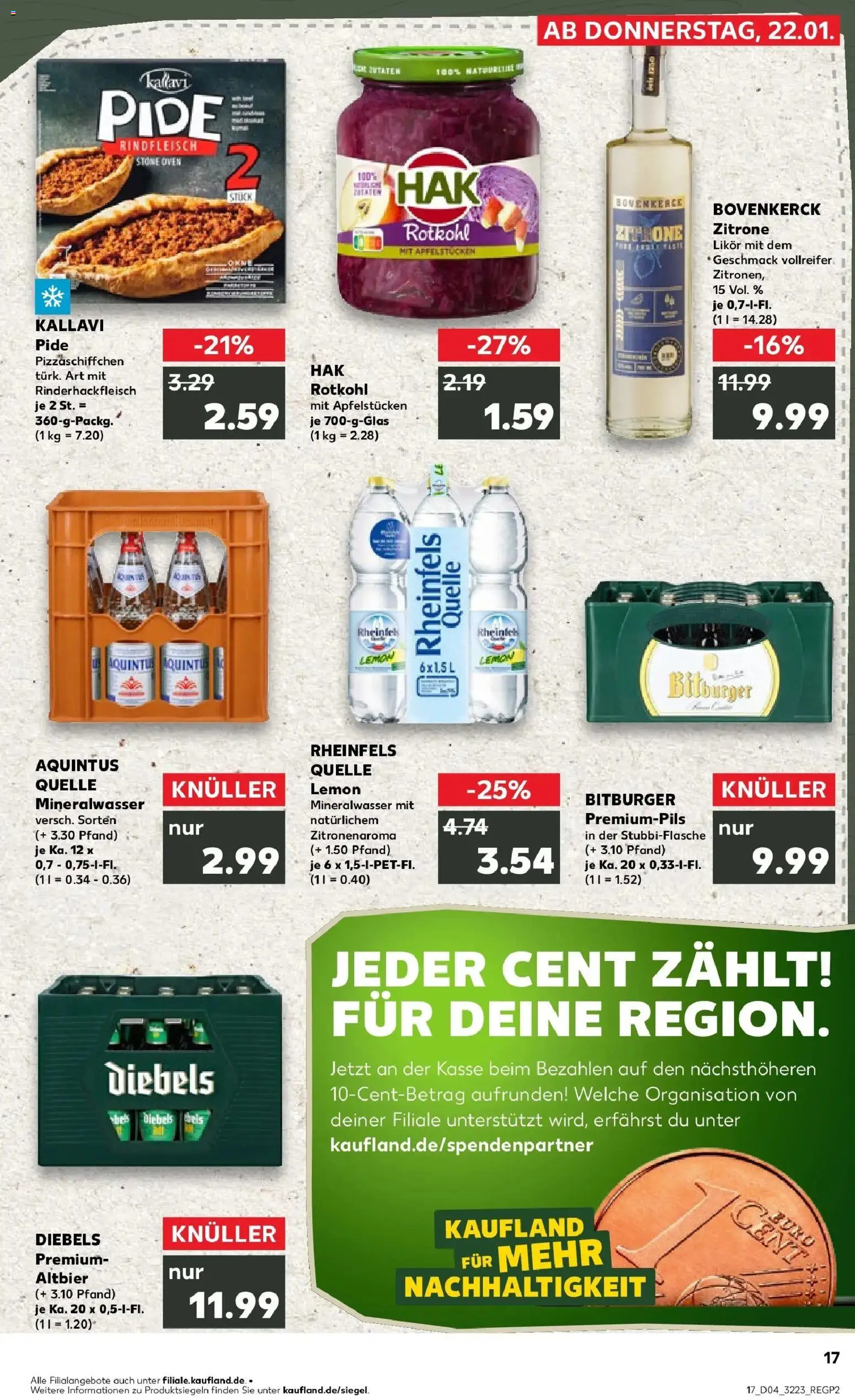 Kaufland prospekt Wesel	 – gültig ab 22.01.2026 | Seite: 17 | Produkte: Likör, Diebels, Pizza, Rheinfels quelle