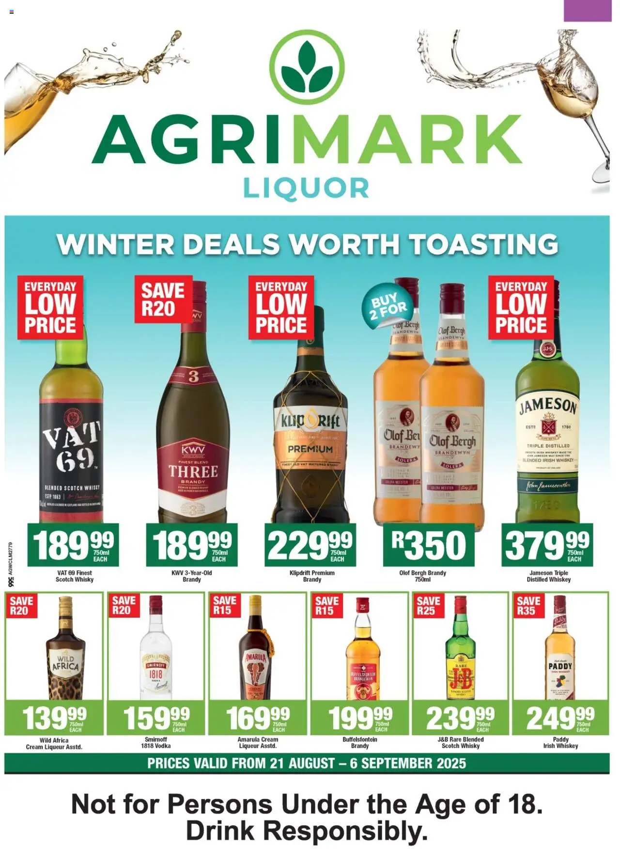 Agrimark Liquor August End Of Month Promotion │ valid from 21.08.2025 | Page: 1 | Products: Brandy, Cream, Vodka, Whiskey