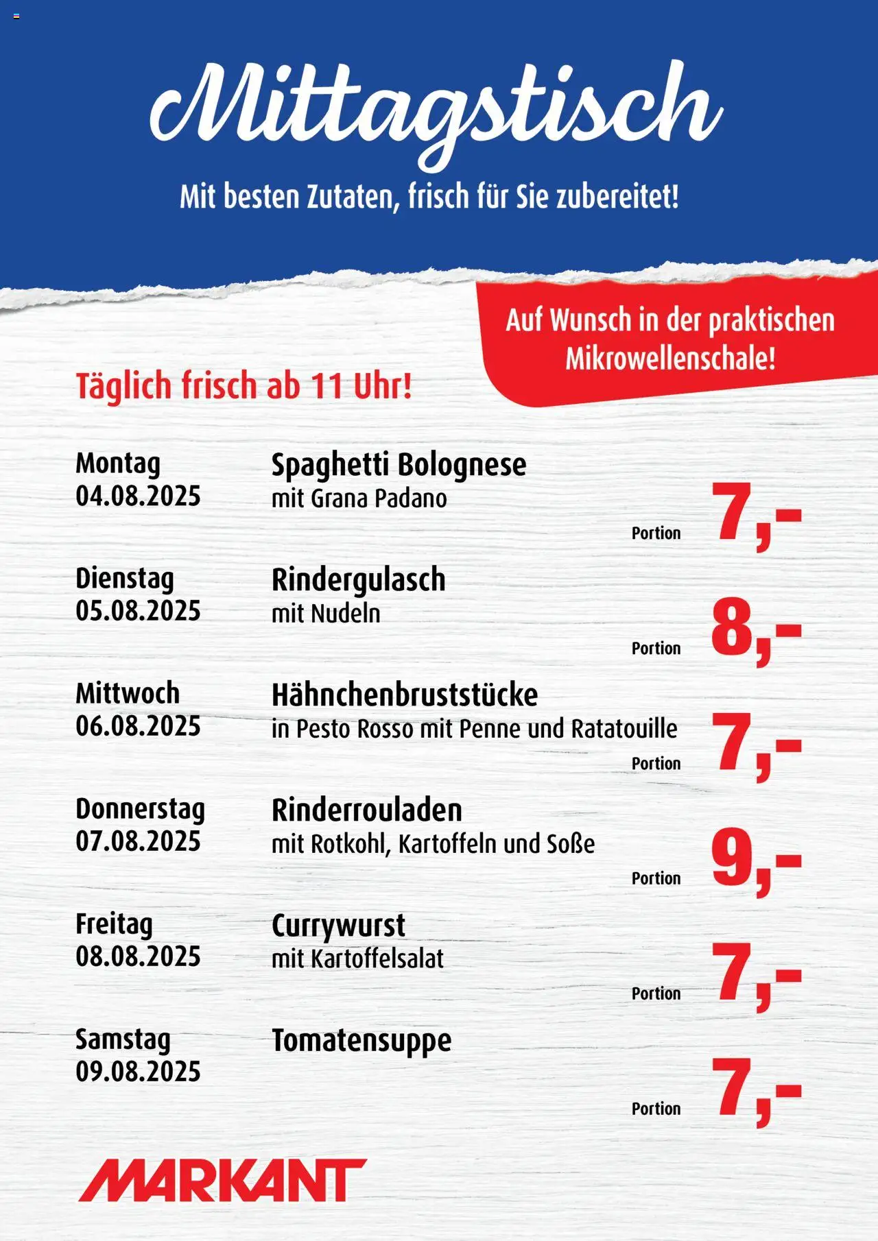 Markant  Mittagstisch - gültig ab dem 04.08.2025 | Seite: 1