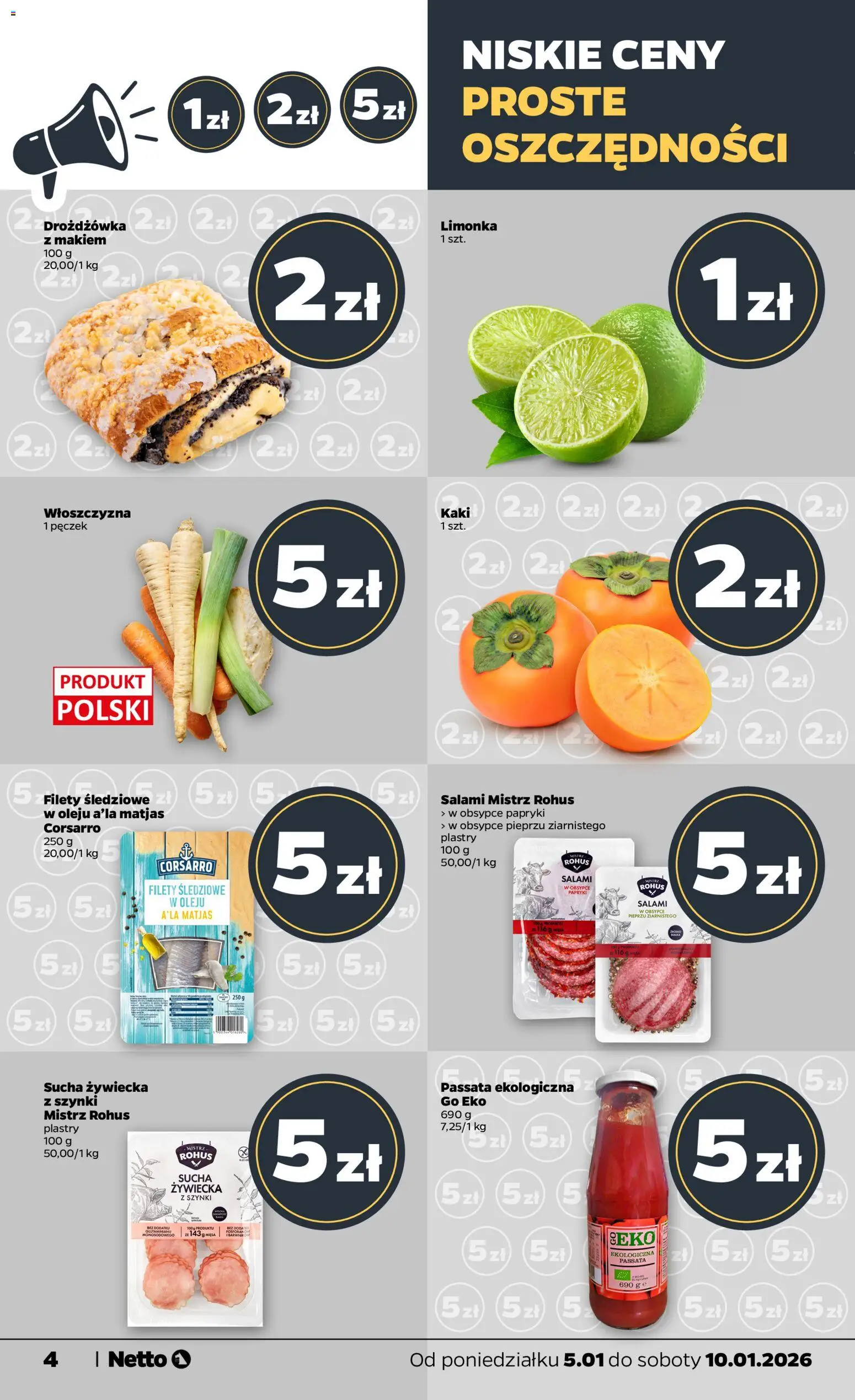 Netto gazetka - Spożywcza od 05.01.2026 | Strona: 4 | Produkty: Limonka, Kaki, Salami