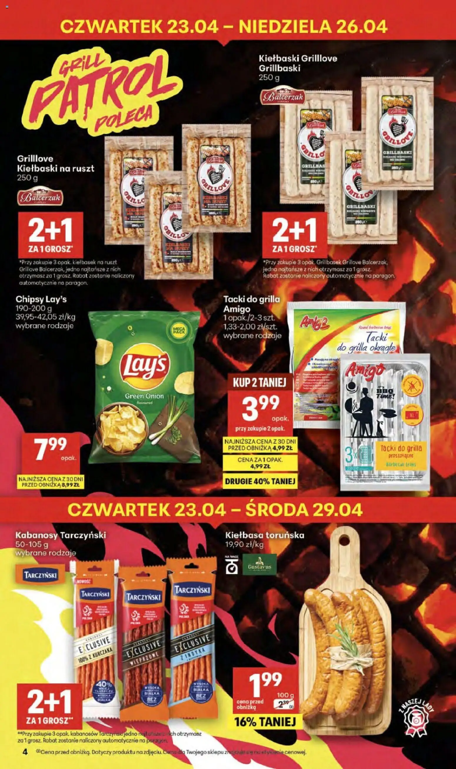 Delikatesy Centrum gazetka - Sklepy Własne od 23.04.2026 | Strona: 4 | Produkty: Kiełbasa, Chipsy, Lalka, Kiełbaski