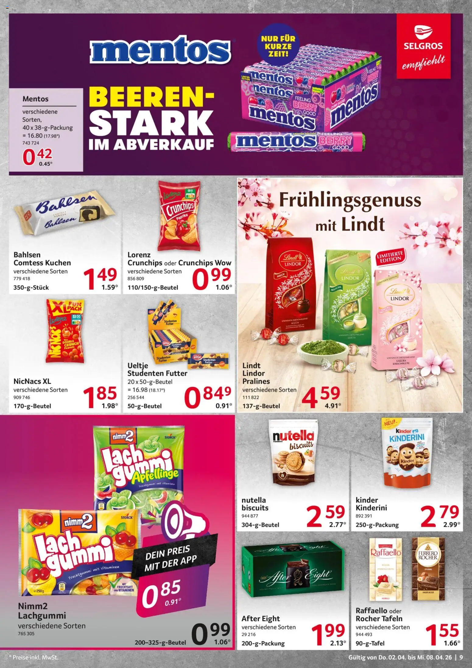 Selgros Prospekt 	 – gültig ab 02.04.2026 | Seite: 9 | Produkte: Raffaello, Ferrero rocher, Milch, Kuchen
