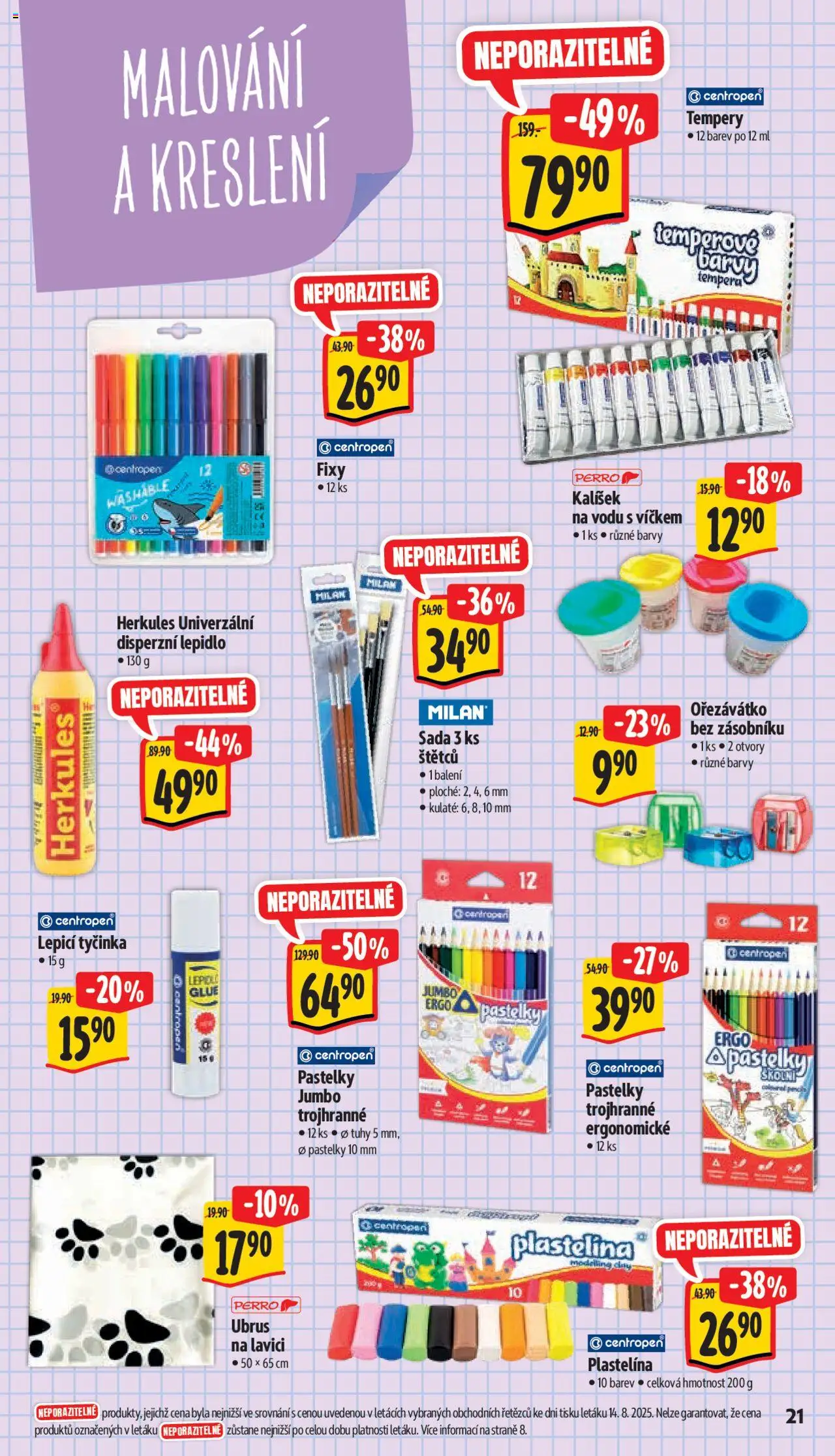 Albert leták - Supermarket od 20.08.2025 | Strana: 29 | Produkty: Tempery, Pastelky, Plastelína, Barvy