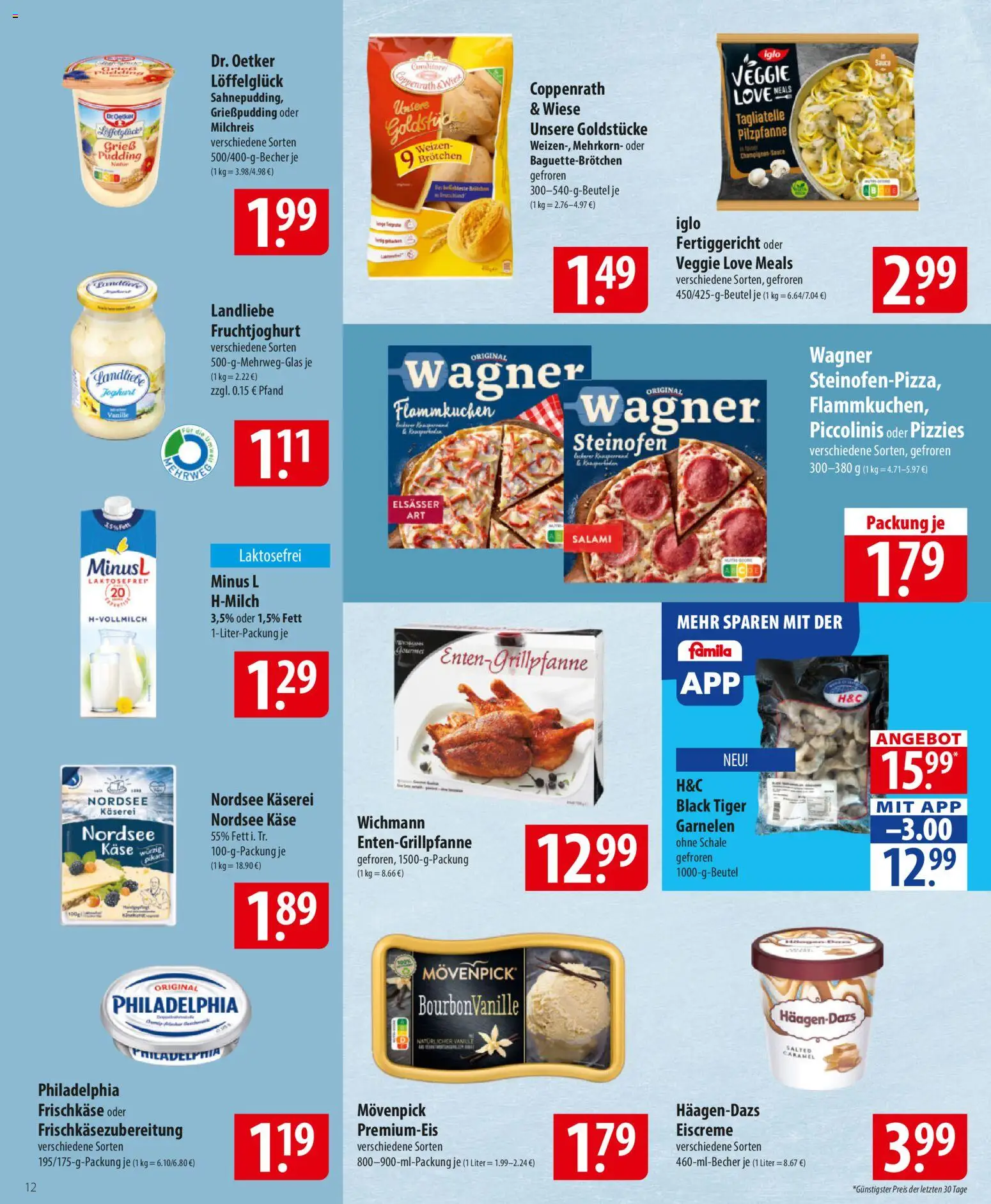 Famila Prospekt 	 – gültig ab 17.11.2025 | Seite: 12 | Produkte: Eiscreme, Fruchtjoghurt, Pudding, Salami