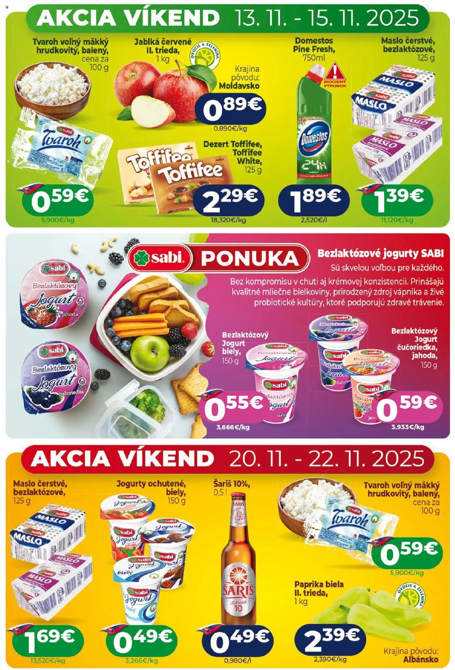 Nové Milk Agro akcie – leták je platný od 12.11.2025 | Strana: 3 | Produkty: Jogurt, Toffifee, Šariš, Domestos
