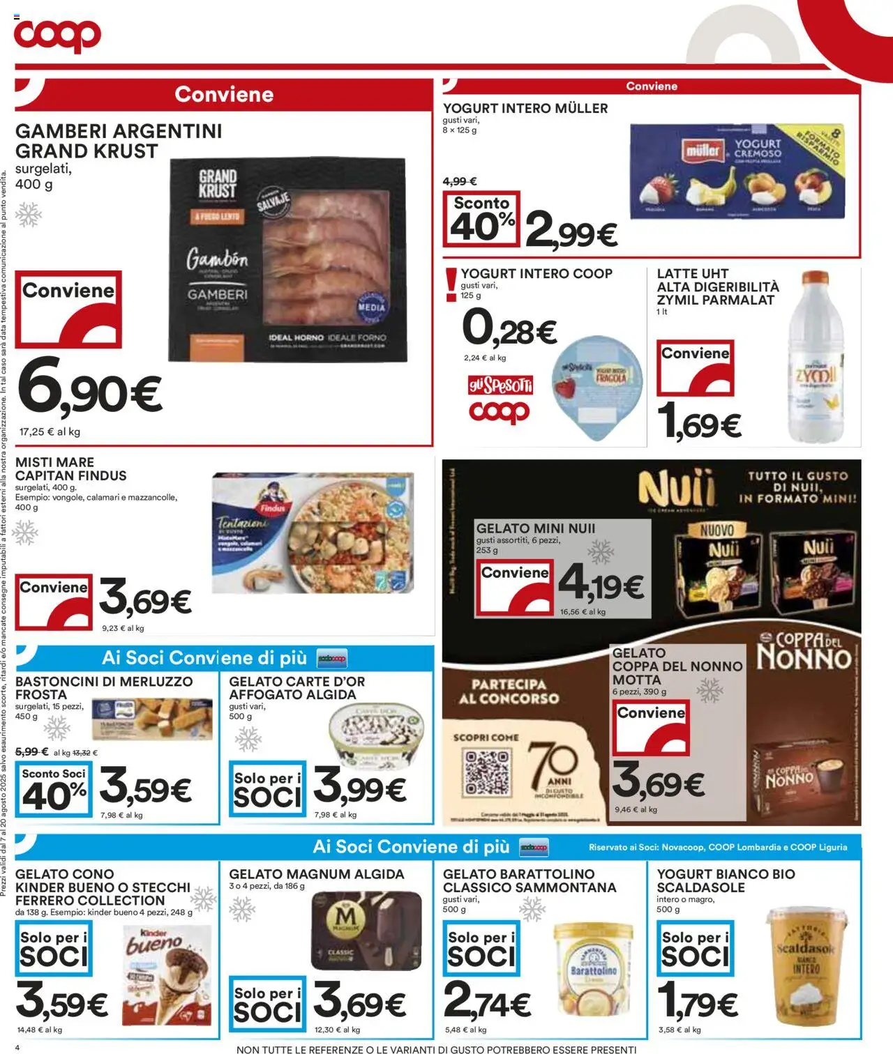 Volantino COOP del 07.08.2025 | Pagina: 4 | Prodotti: Yogurt, Merluzzo, Gamberi, Calamari