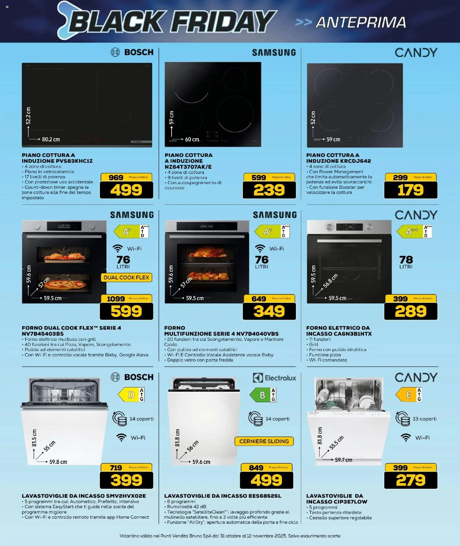 Volantino BRUNO del 31.10.2025 | Pagina: 19 | Prodotti: Pizza, Piano cottura, Lavastoviglie, Forno elettrico