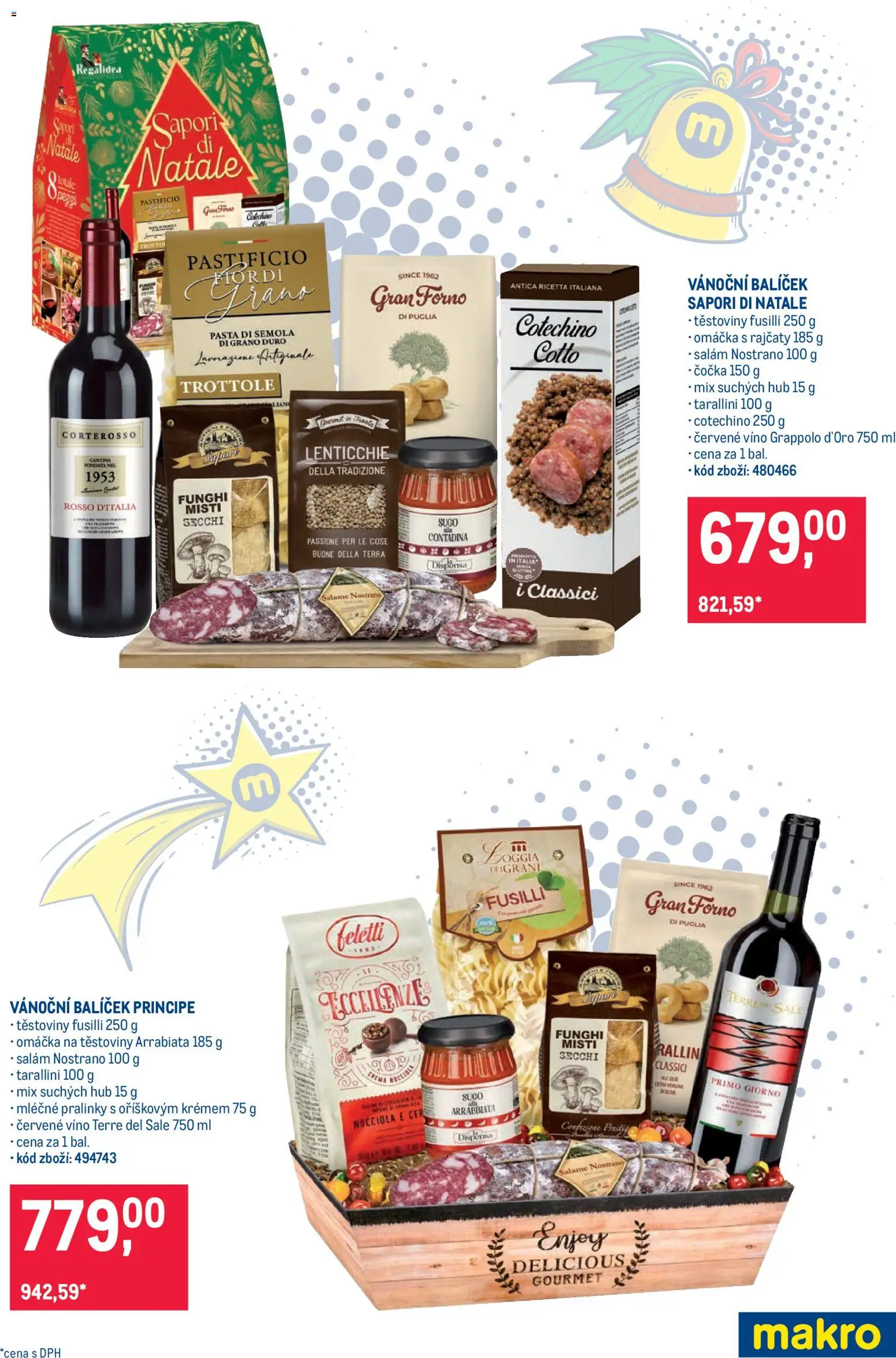 Makro leták - Vánoční balíčky od 22.10.2025 | Strana: 4 | Produkty: Čočka, Salám, Červené víno, Cotto