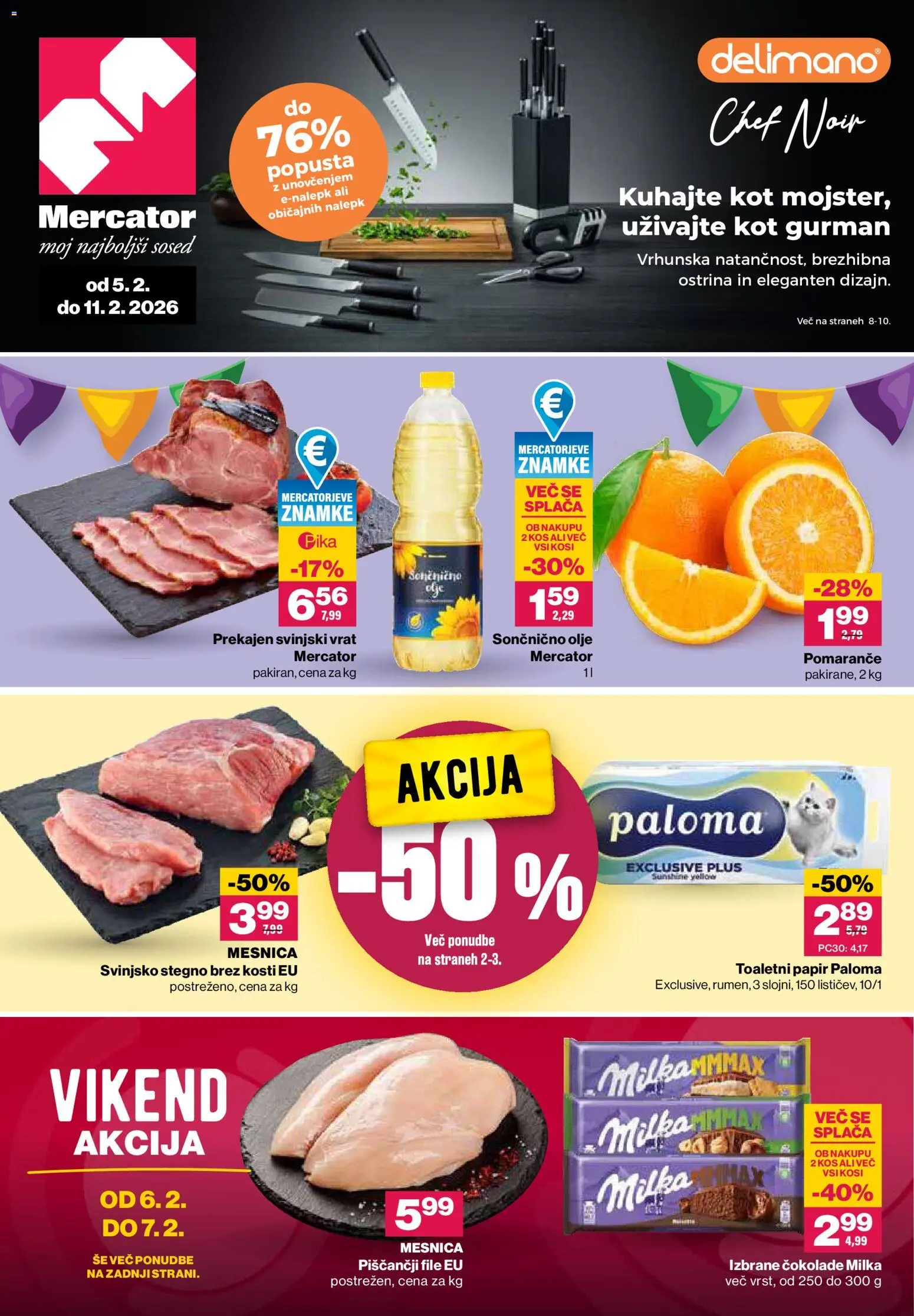 Novi Mercator katalog ponudbe – veljaven od 05.02.2026 | Stran: 1 | Izdelki: Toaletni papir, Kos, Olje, Pomarance