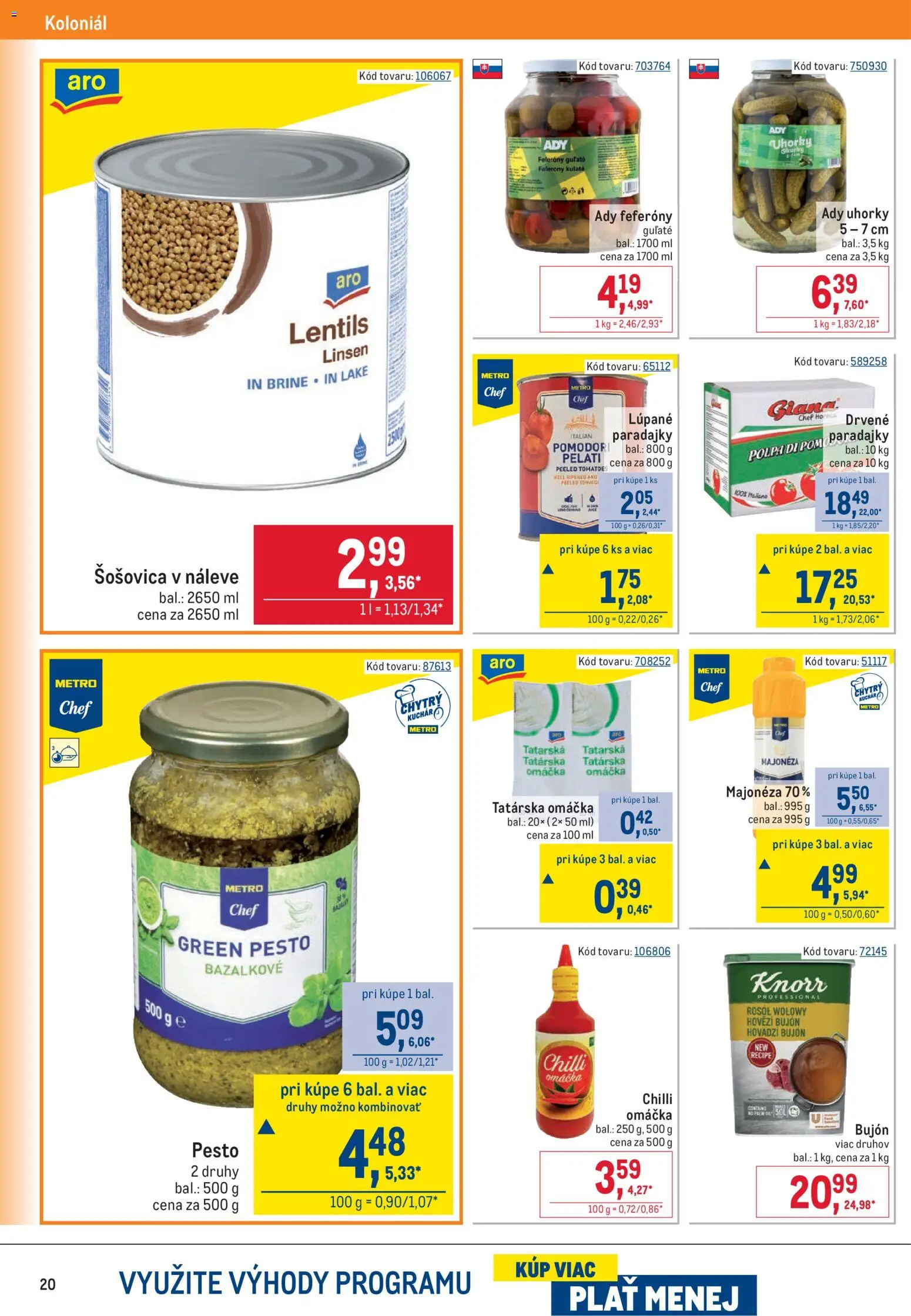 Nové Metro akcie – leták je platný od 25.02.2026 | Strana: 20 | Produkty: Paradajky, Tatárska omáčka, Omáčka, Uhorky
