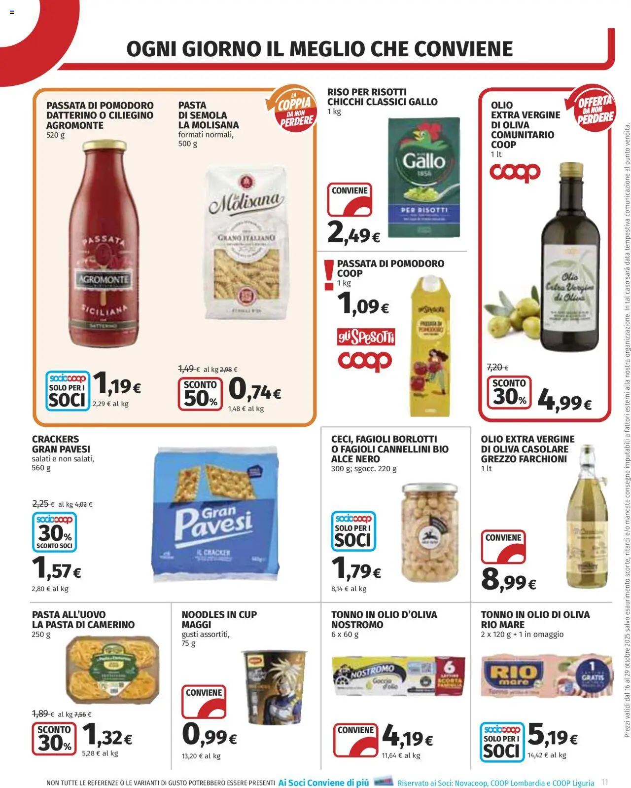 Volantino COOP del 16.10.2025 | Pagina: 11 | Prodotti: Riso, Cannellini, Passata di pomodoro, Olio di Oliva