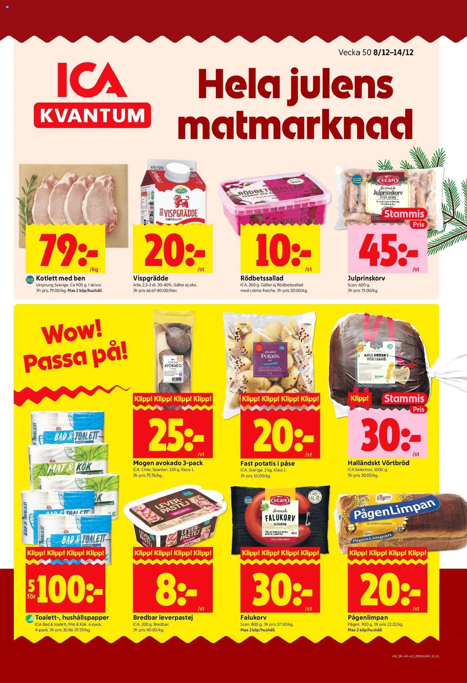 ICA Kvantum reklamblad aktuell från 08.12.2025 | Sida: 1 | Produkter: Rödbetssallad, Hushållspapper, Potatis, Vispgrädde