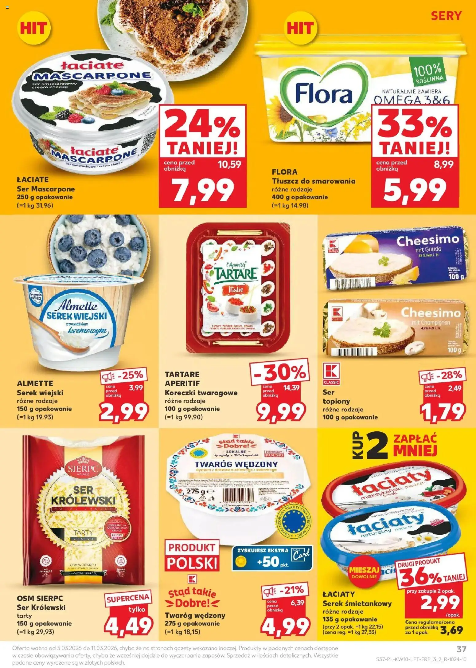 Kaufland gazetka od 05.03.2026 | Strona: 37 | Produkty: Serek, Ser mascarpone, Twaróg, Twaróg wędzony