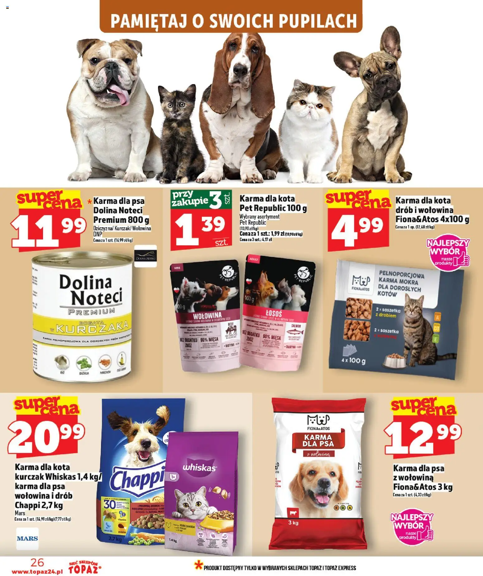 Topaz Gazetka - Ceny małe na stałe od 22.01.2026 | Strona: 26 | Produkty: Kurczak, Łosoś, Karma dla kota, Wołowina