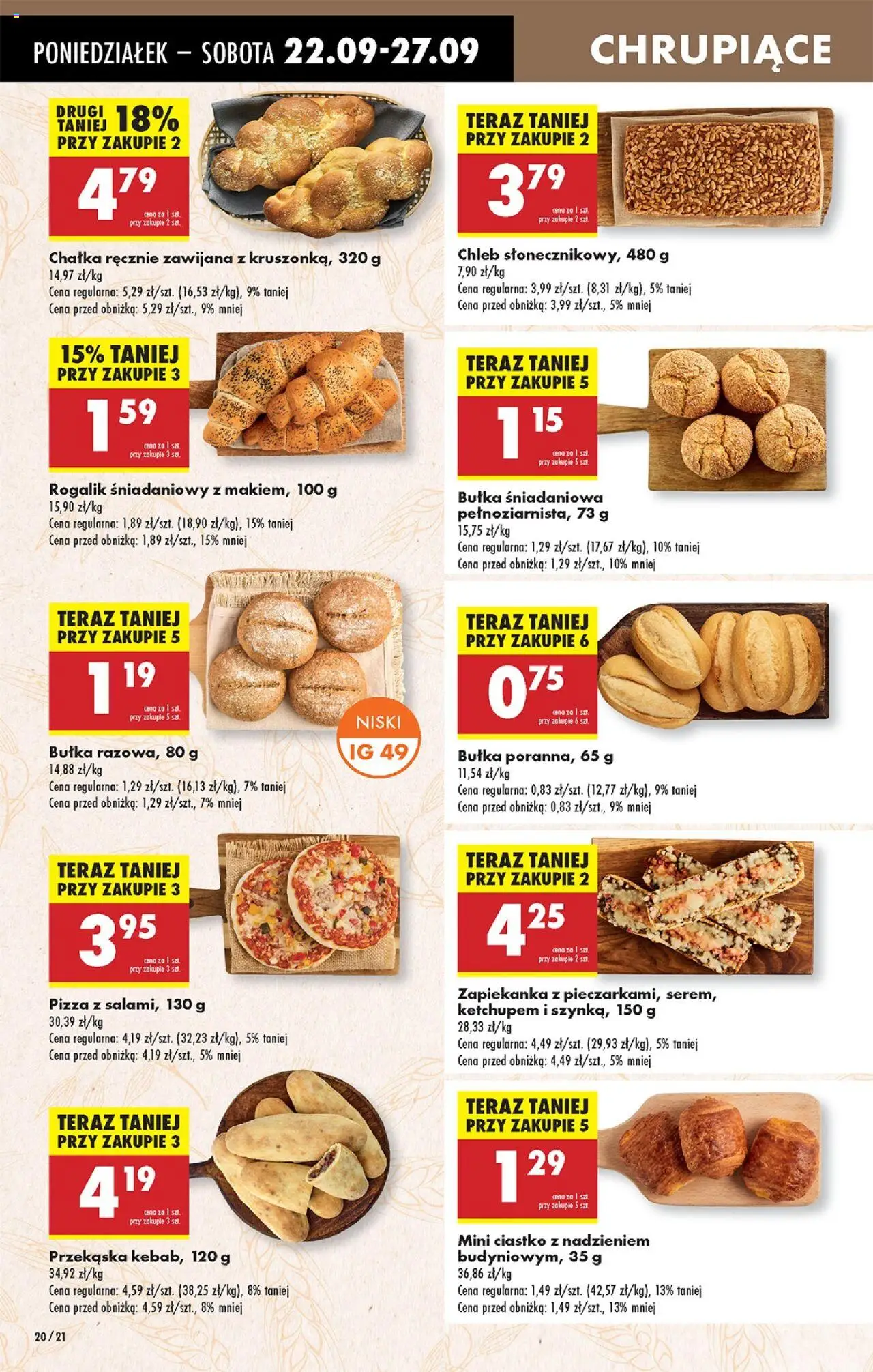 Biedronka gazetka od 22.09.2025 | Strona: 20 | Produkty: Kebab, Zapiekanka, Bułka, Salami