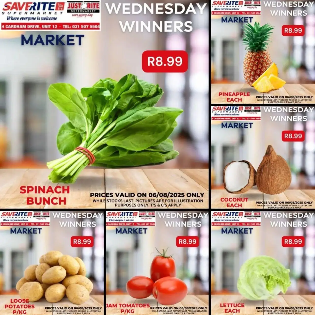 Saverite Wednesday Winners │ valid from 06.08.2025 | Page: 2 | Products: Jam, Tomatoes, Pineapple, Potatoes