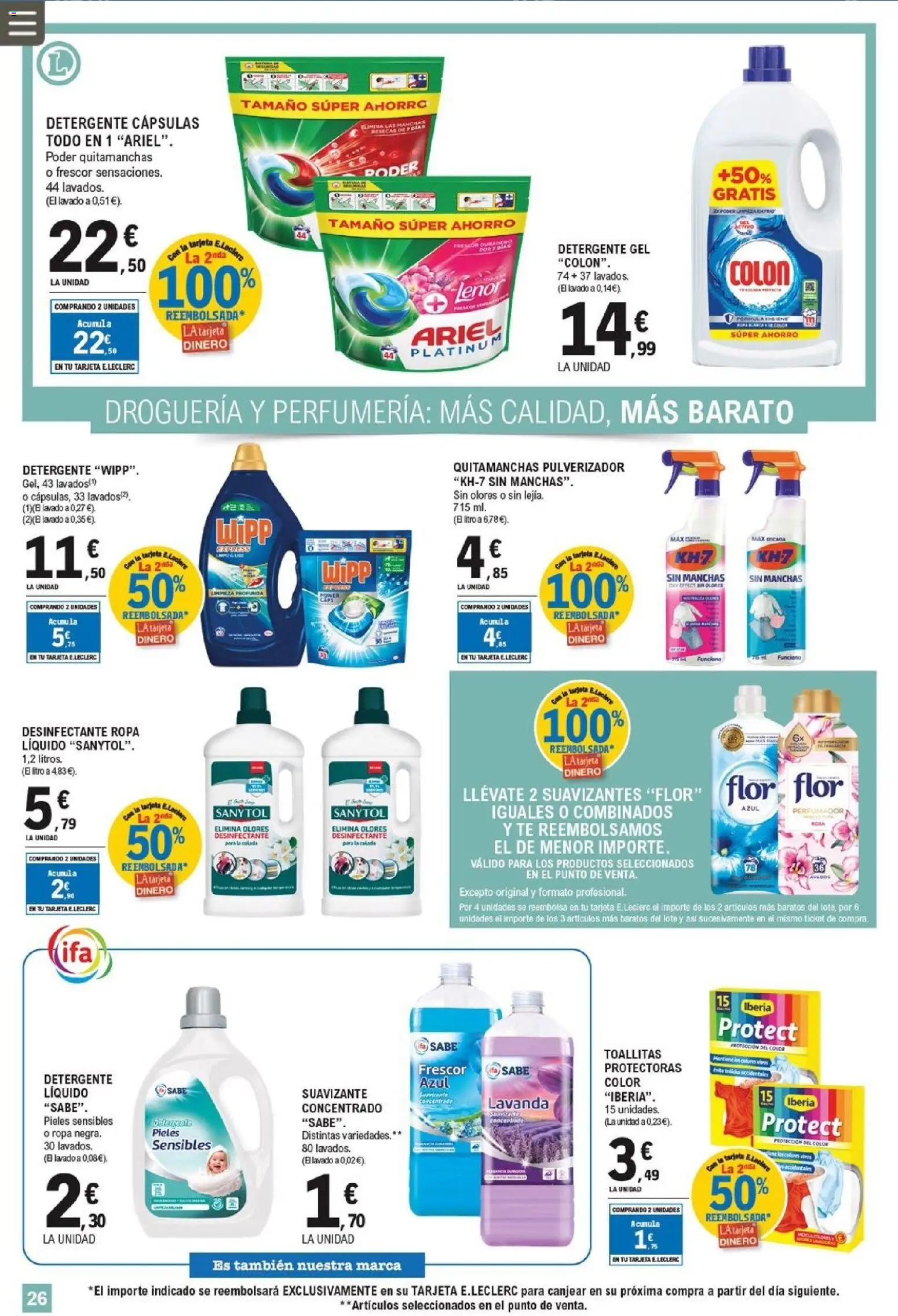 E.Leclerc folleto │ válido desde el 25.02.2026 | Página: 26 | Productos: Quitamanchas, Té, Ropa, Suavizante