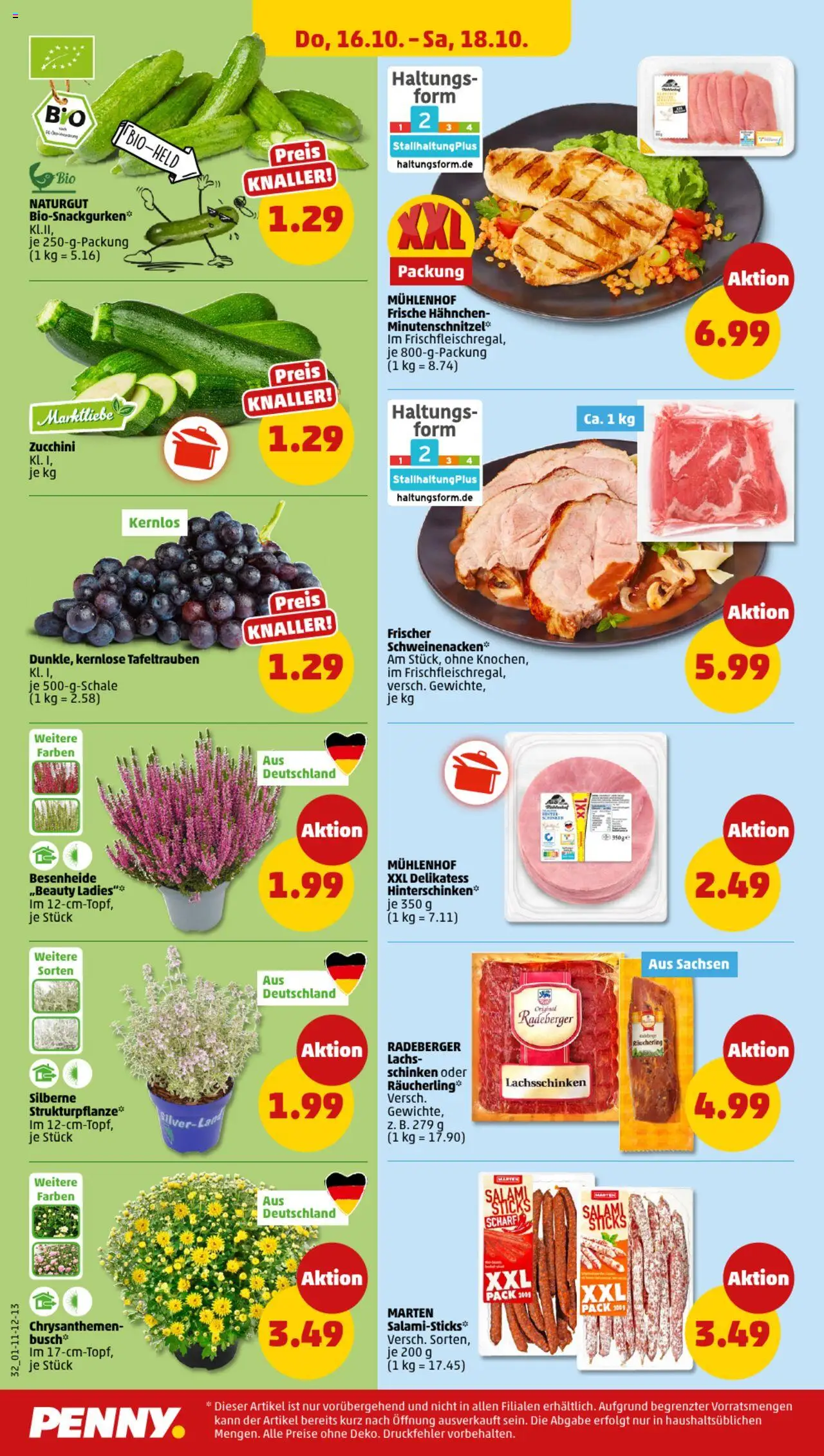 Penny Prospekt 	 – gültig ab 13.10.2025 | Seite: 36 | Produkte: Hahnchen, Schweinenacken, Lachs, Salami