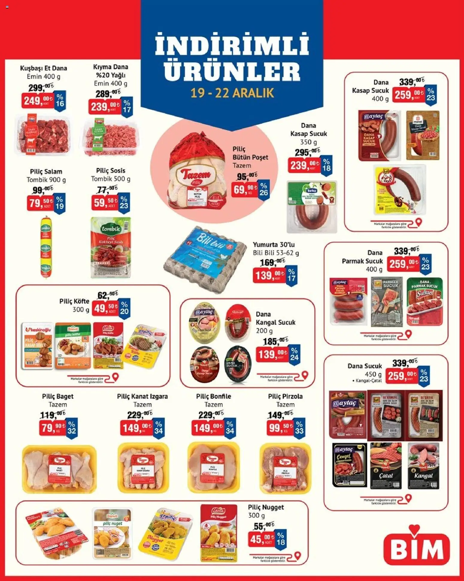 BİM İndirimli Ürünler - 19.12.2025 tarihinden itibaren geçerlidir | Sayfa: 4 | Ürünler: Kıyma, Sosis, Piliç bonfile, Pirzola
