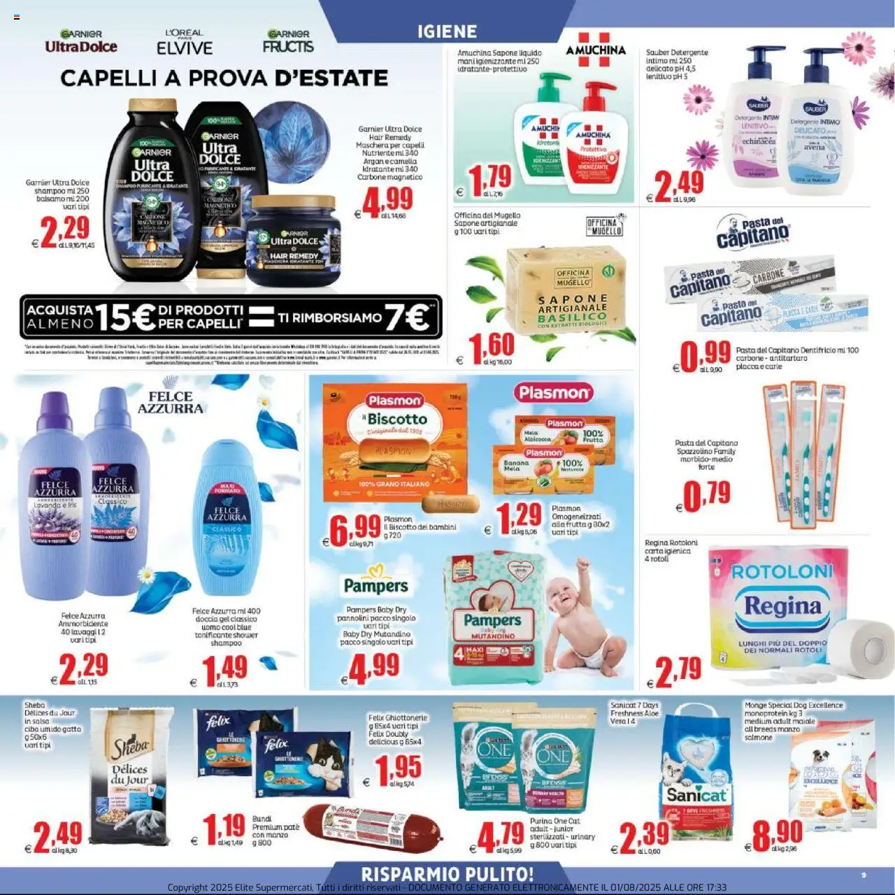 Volantino Elite Supermercati del 02.08.2025 | Pagina: 9 | Prodotti: Shampoo, Maschera, Detergente intimo, Detergente