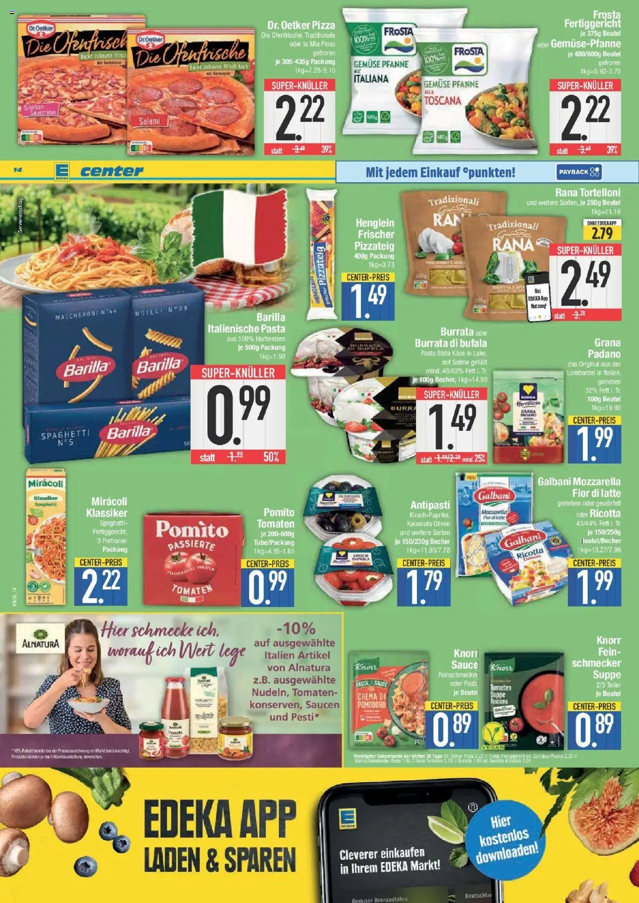Edeka prospekt Hunderdorf	 – gültig ab 21.09.2025 | Seite: 14 | Produkte: Mozzarella, Salami, Pizza, Sahne