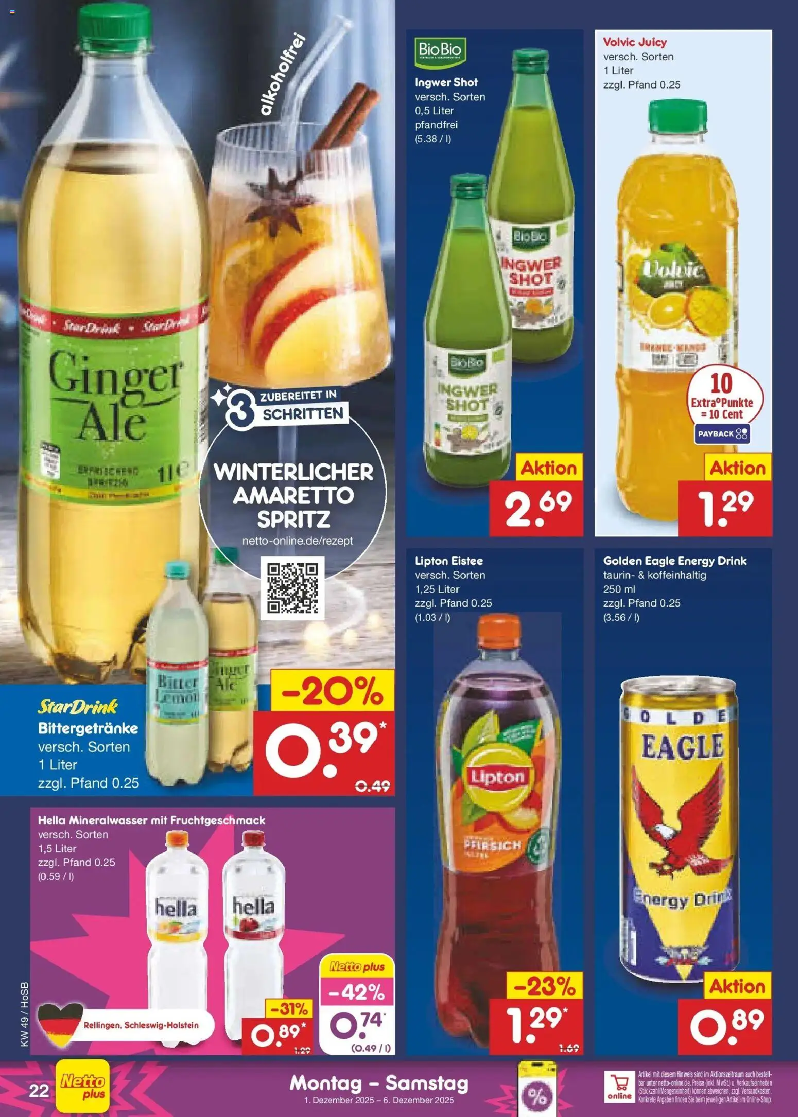 Netto Marken-Discount prospekt Hannover	 – gültig ab 30.11.2025 | Seite: 24 | Produkte: Energy, Mineralwasser, Pfirsich, Volvic