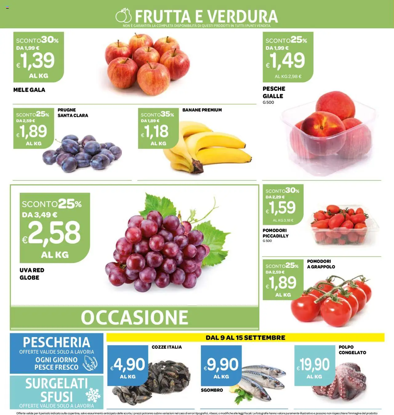 Volantino Ekom del 09.09.2025 | Pagina: 6 | Prodotti: Pesce, Cozze, Polpo, Frutta