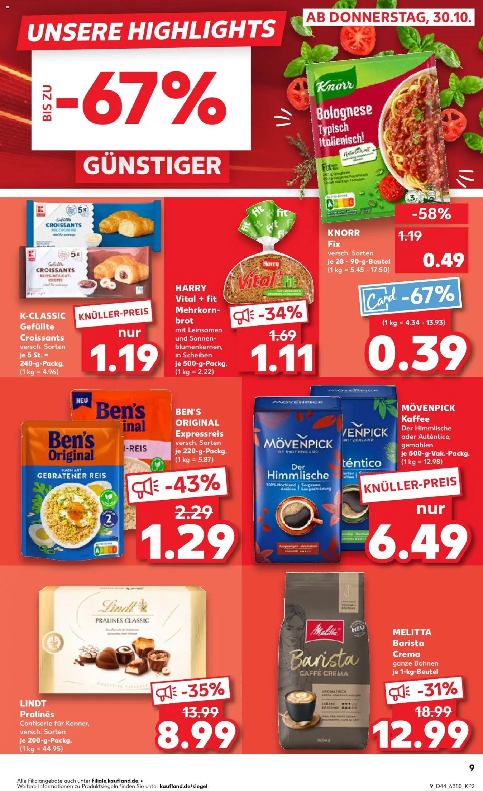 Kaufland prospekt St. Ingbert	 – gültig ab 30.10.2025 | Seite: 9 | Produkte: Knorr fix, Kaffee, Knorr, Brot