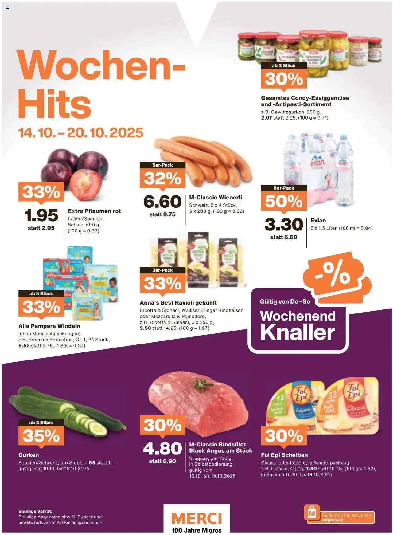 Migros Magazin – gültig ab 13.10.2025 | Seite: 64 | Produkte: Rindfleisch, Gurken, Pampers