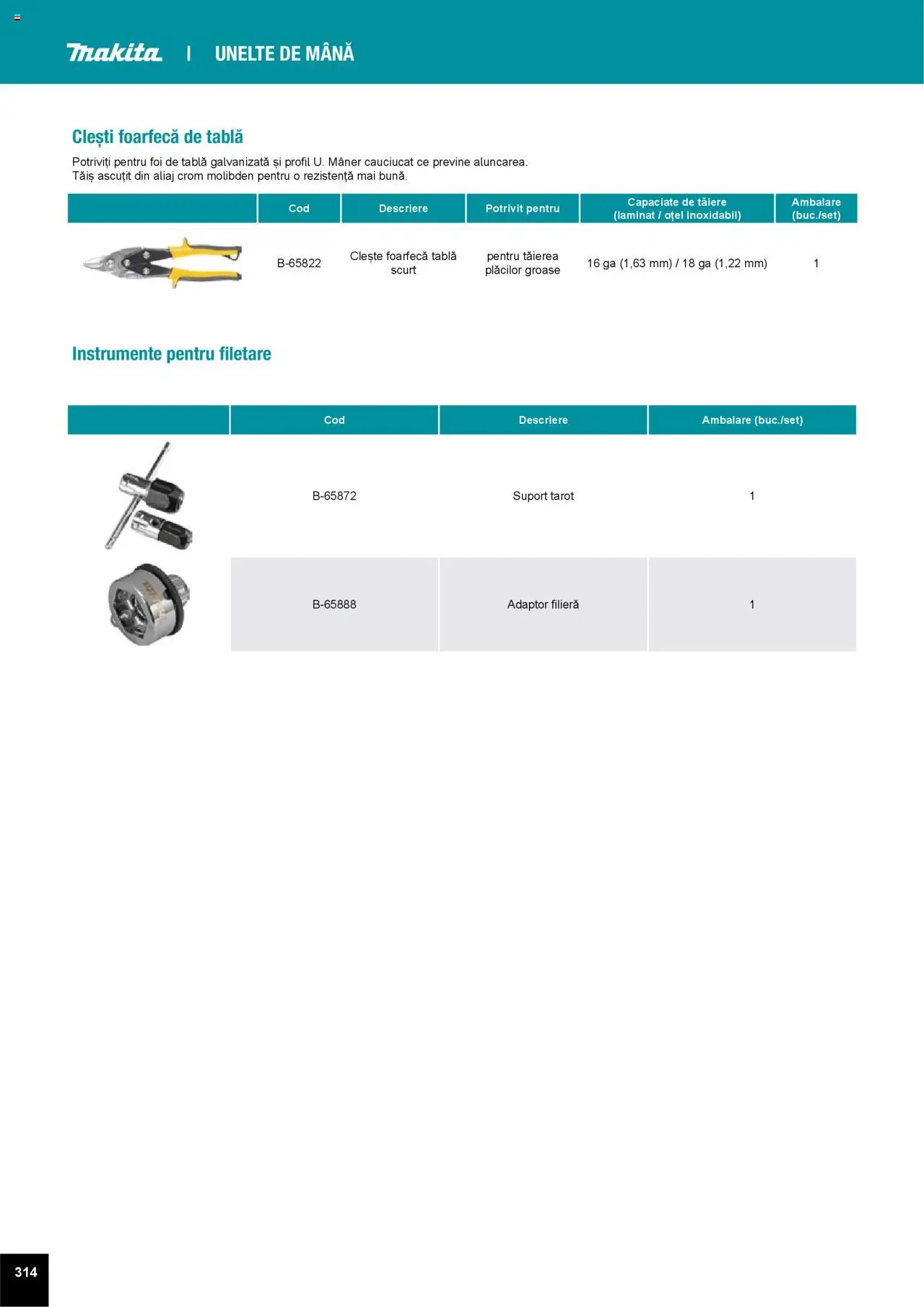 Noul catalog Makita – valabil de la 01.04.2025 | Pagină: 314 | Produse: Adaptor, Clește, Tablă, Mâner