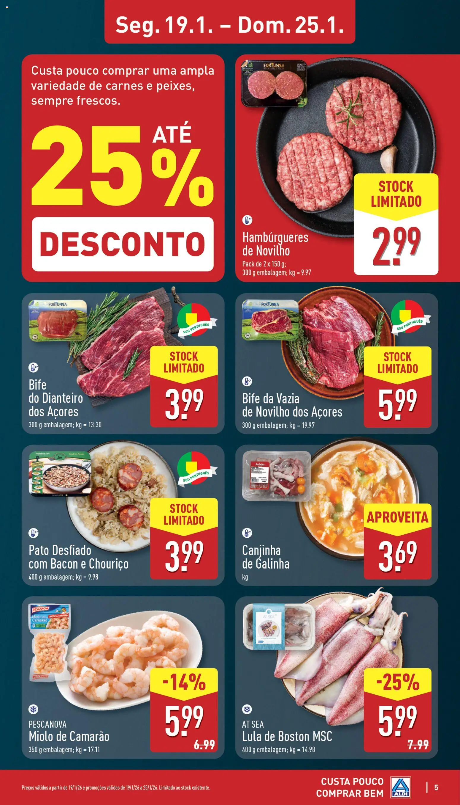 Aldi folheto │ válido de 19.01.2026 | Página: 5 | Produtos: Bacon, Camarão, Chouriço