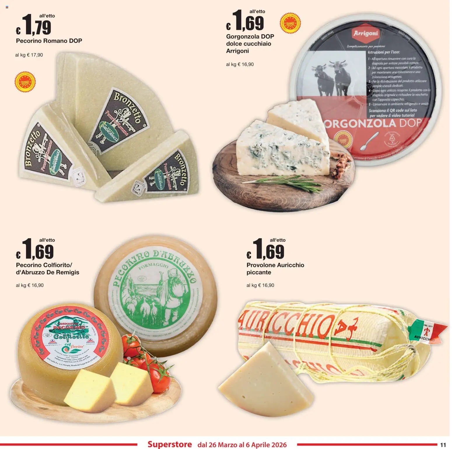 Volantino Sì con Te del 26.03.2026 | Pagina: 11 | Prodotti: Video, Pecorino Romano, Gorgonzola, Pecorino