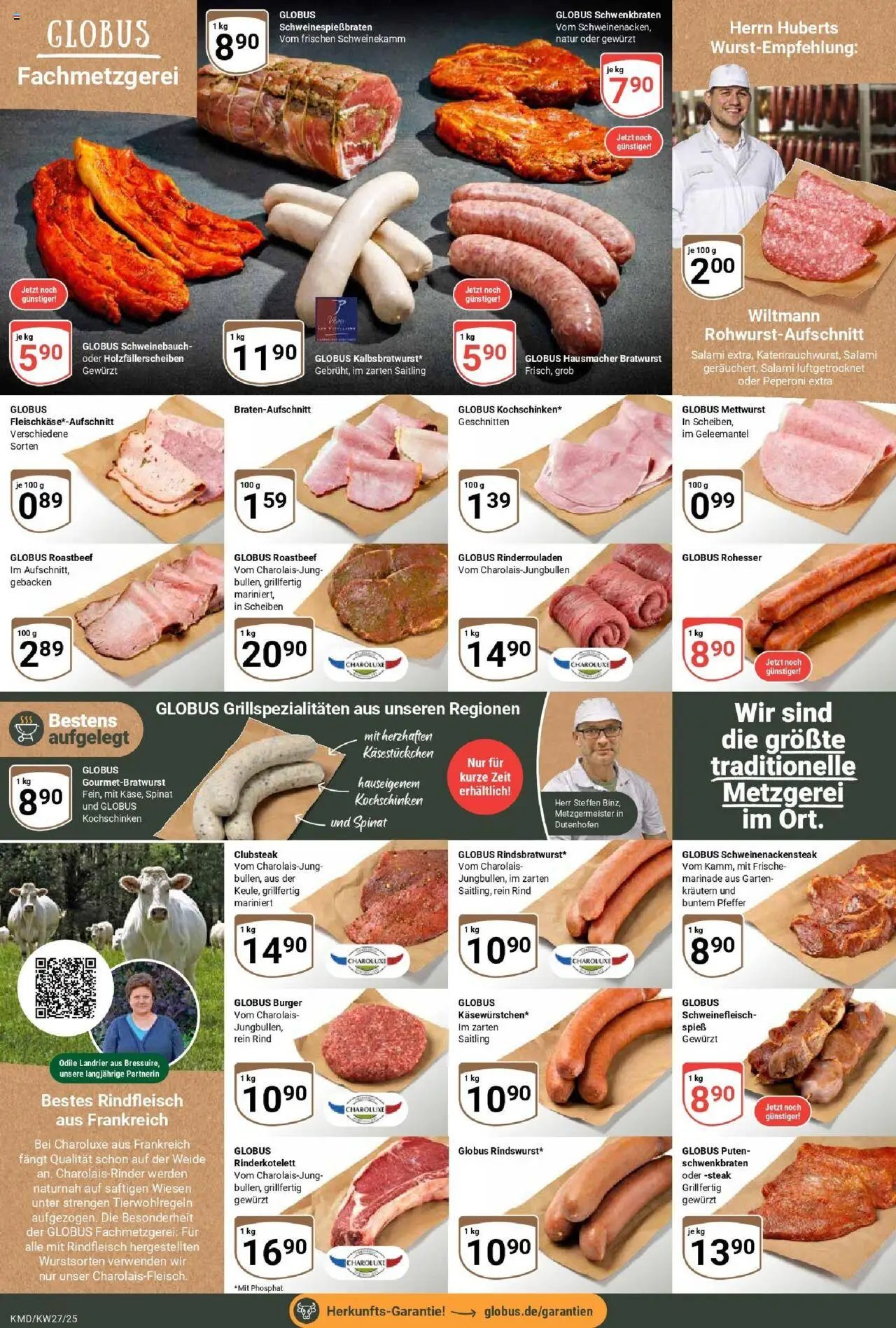 Globus prospekt Köln	 - gültig ab dem 29.06.2025 | Seite: 15 | Produkte: Rinderrouladen, Bratwurst, Salami, Steak
