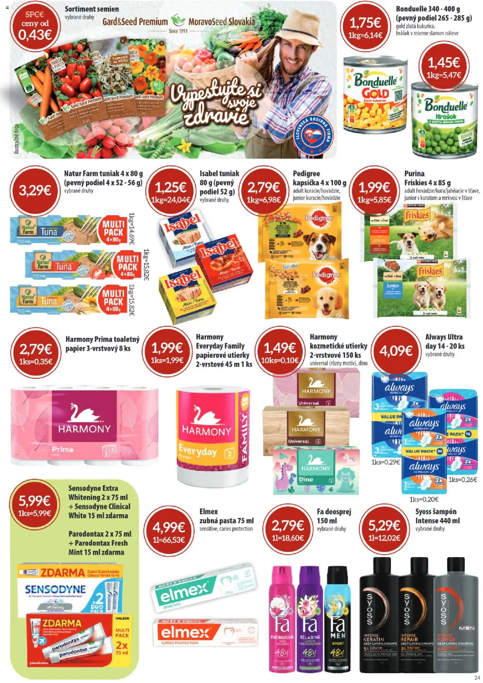 Nové Sintra akcie – leták je platný od 05.03.2026 | Strana: 24 | Produkty: Tuniak, Friskies, Šampón, Zubná pasta