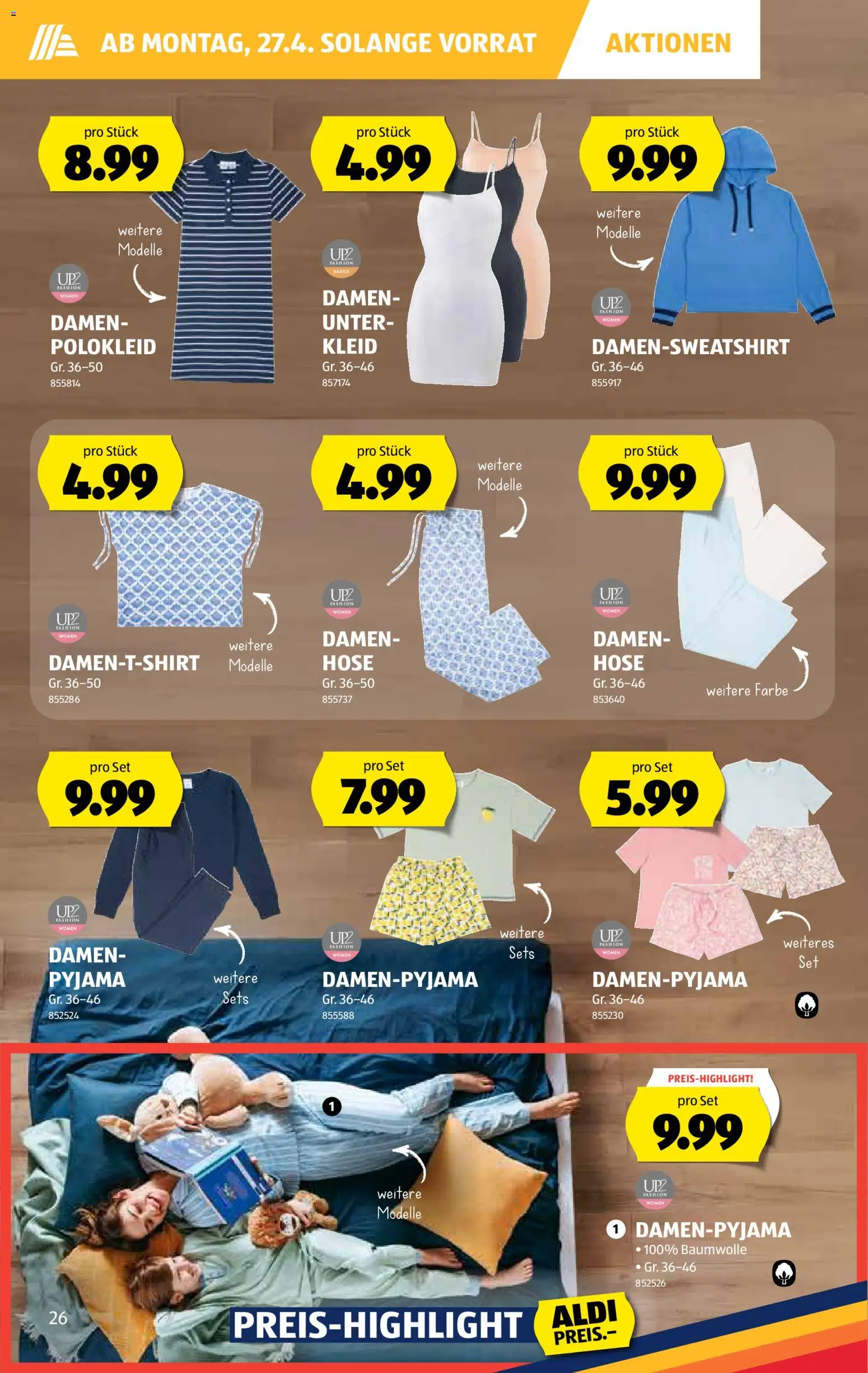 Aldi aktionen – gültig ab 23.04.2026 | Seite: 26 | Produkte: Hose, Pyjama, Kleid