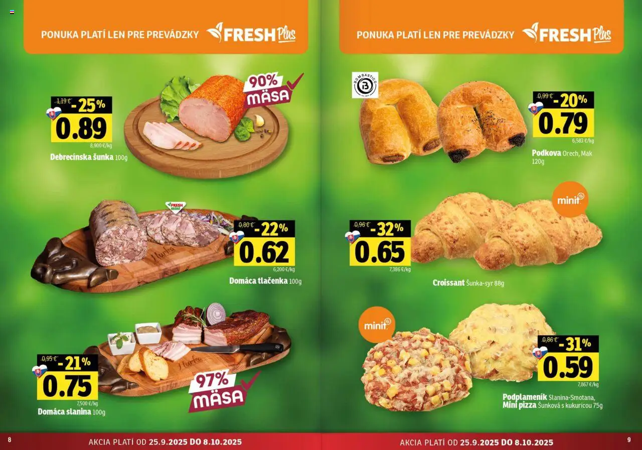 Nové Fresh akcie – leták je platný od 25.09.2025 | Strana: 5 | Produkty: Šunka, Croissant, Slanina, Mak