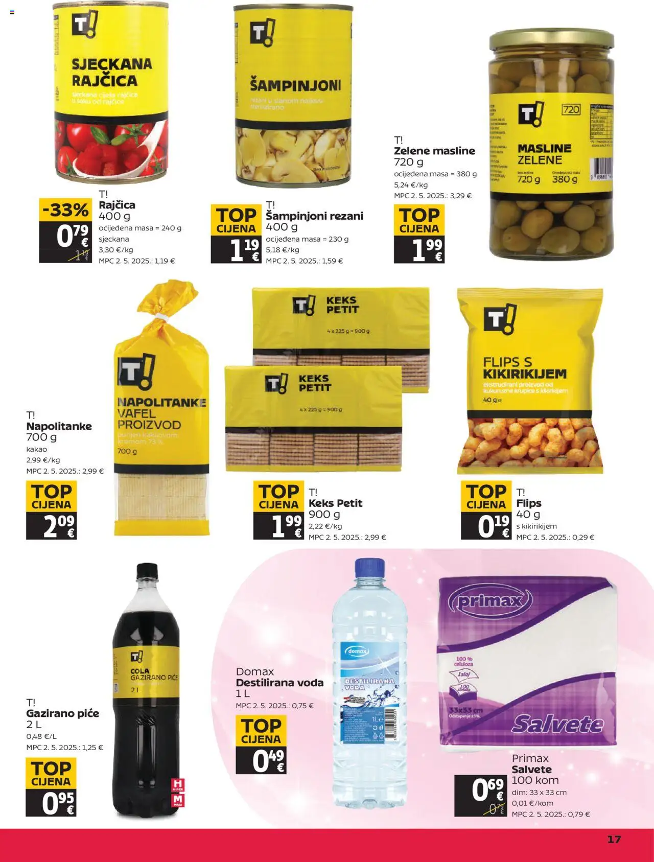 Tommy katalog | vrijedi od 18.09.2025 | Stranica: 17 | Proizvodi: Destilirana voda, Salvete, Šampinjoni, Rajčica