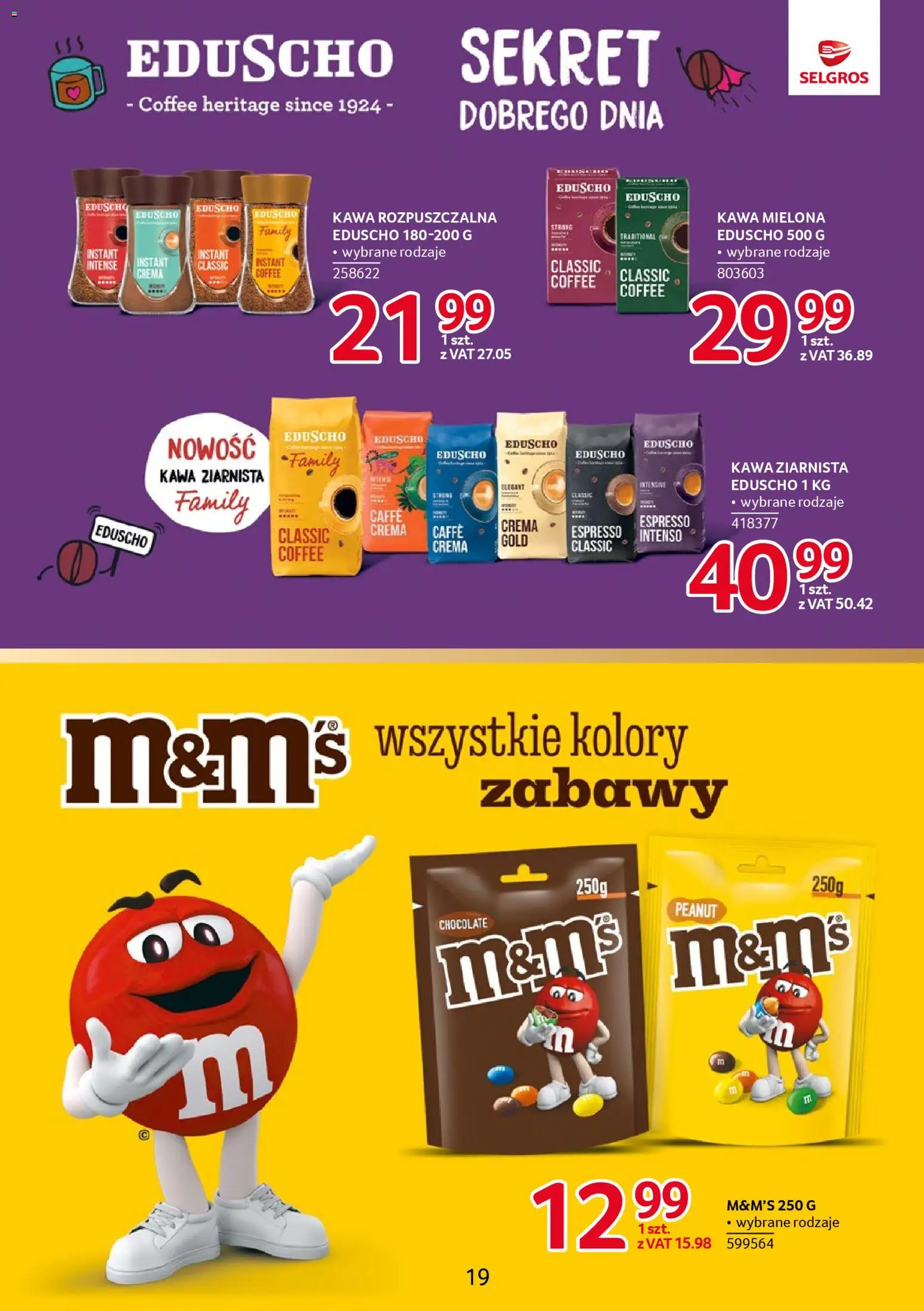 Selgros cash&carry Gazetka - Markowe produkty od 20.11.2025 | Strona: 19 | Produkty: M&M's, Kawa ziarnista, Kawa rozpuszczalna, Kawa