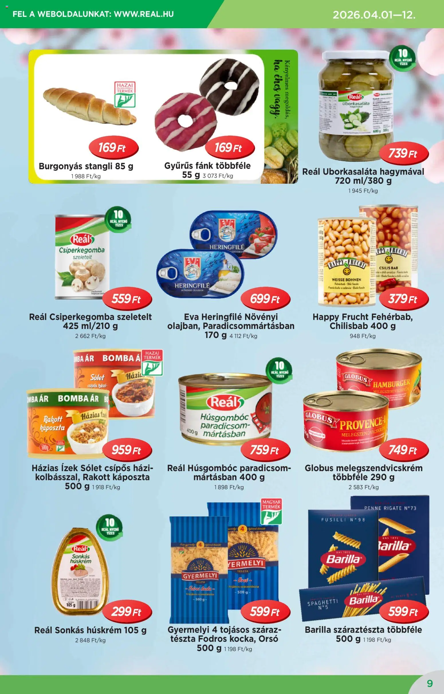 Reál akciós ujság - amely érvényes a következő dátumtól: 01.04.2026 | Oldal: 9 | Termékek: Káposzta, Hamburger, Stangli, Paradicsom