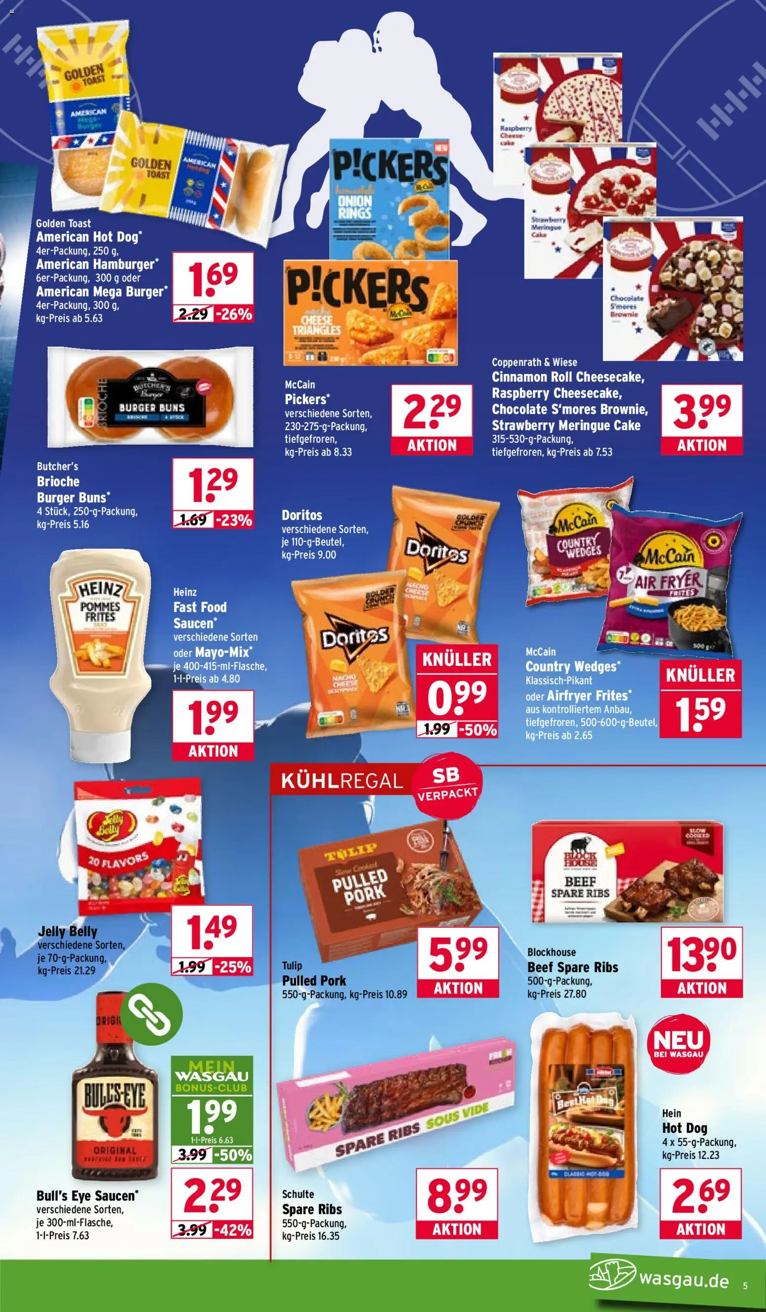 Wasgau Prospekt 	 – gültig ab 02.02.2026 | Seite: 5 | Produkte: Toast, Pommes, Spare ribs, Burger