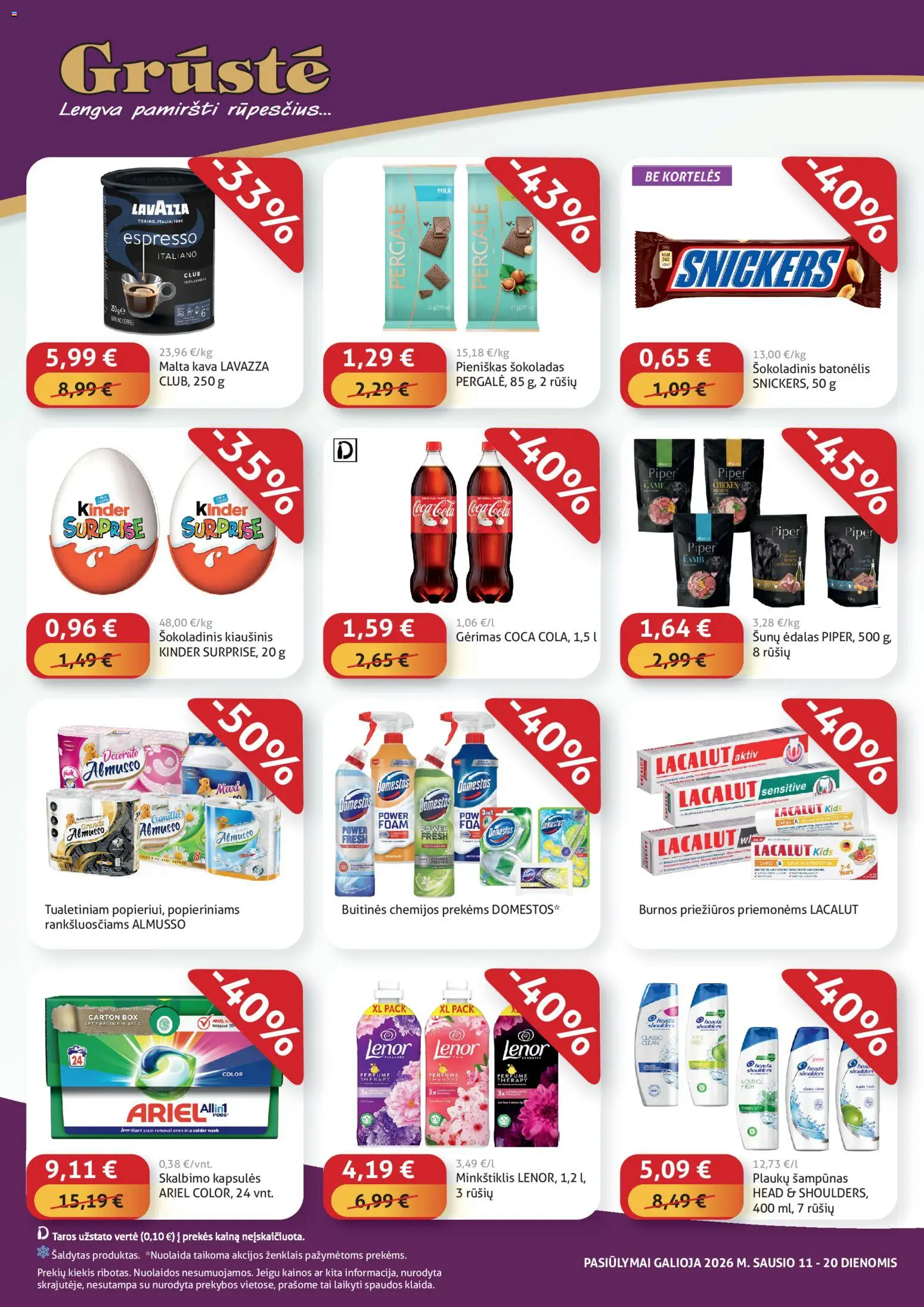 GRUSTE akcijos nuo 11.01.2026 | Puslapis: 4 | Prekių: Šampūnas, Kava, Šokoladas, Šokoladinis batonėlis