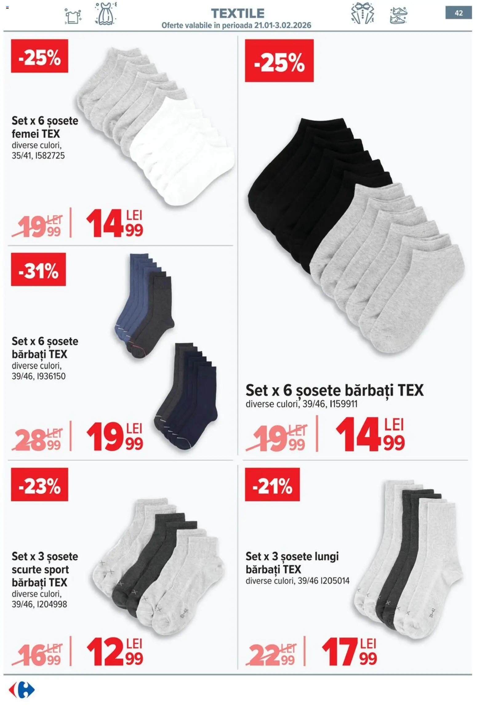 Noul catalog Carrefour – valabil de la 21.01.2026 | Pagină: 42 | Produse: Șosete