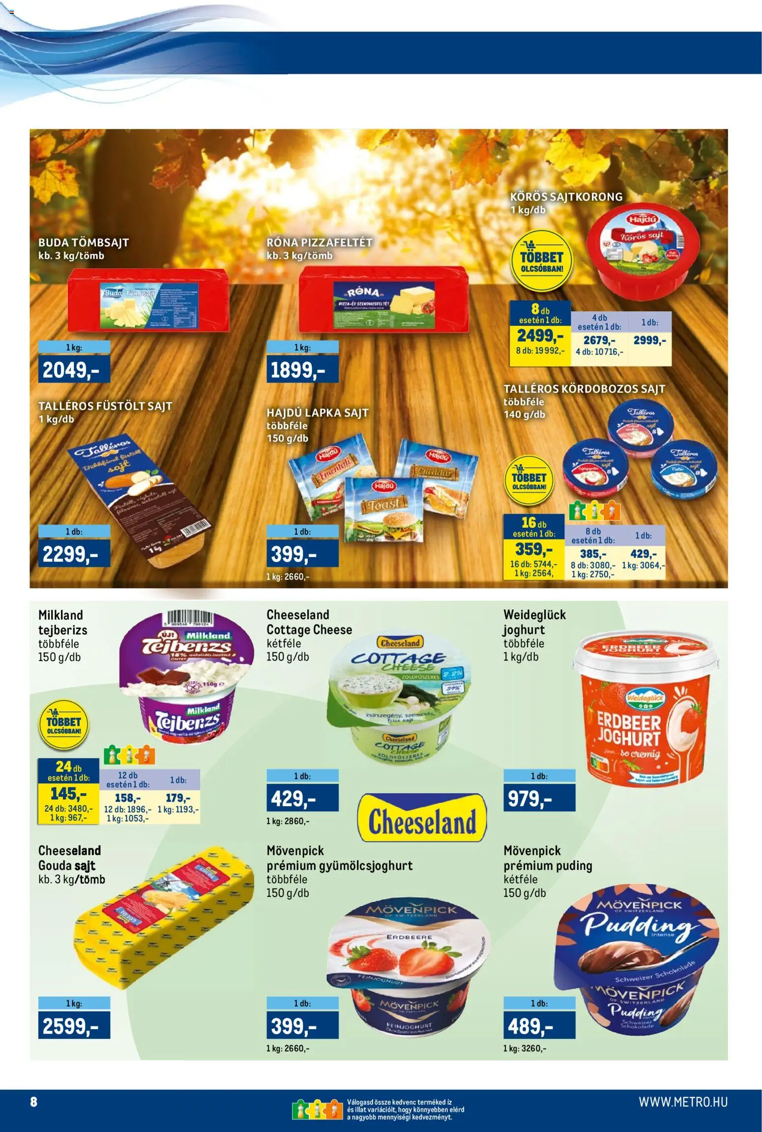 Metro akciós ujság - amely érvényes a következő dátumtól: 15.11.2025 | Oldal: 8 | Termékek: Puding, Füstölt sajt, Gouda, Joghurt
