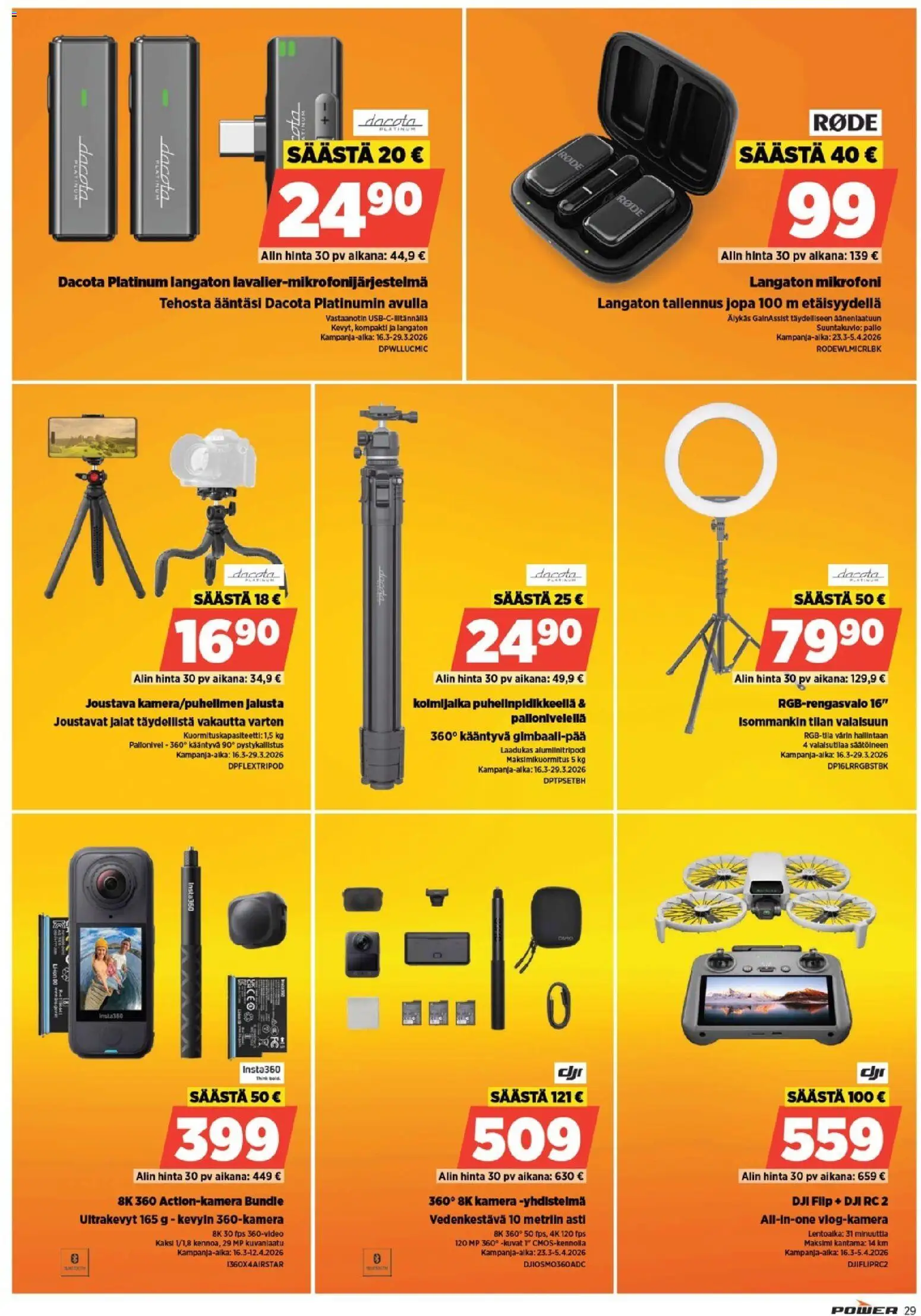 Power - POWER HINTAAN Viikon mainoslehti – voimassa 31.03.2026 alkaen | Sivu: 30 | Tuotteet: Mikrofoni, Jalusta, Kamera
