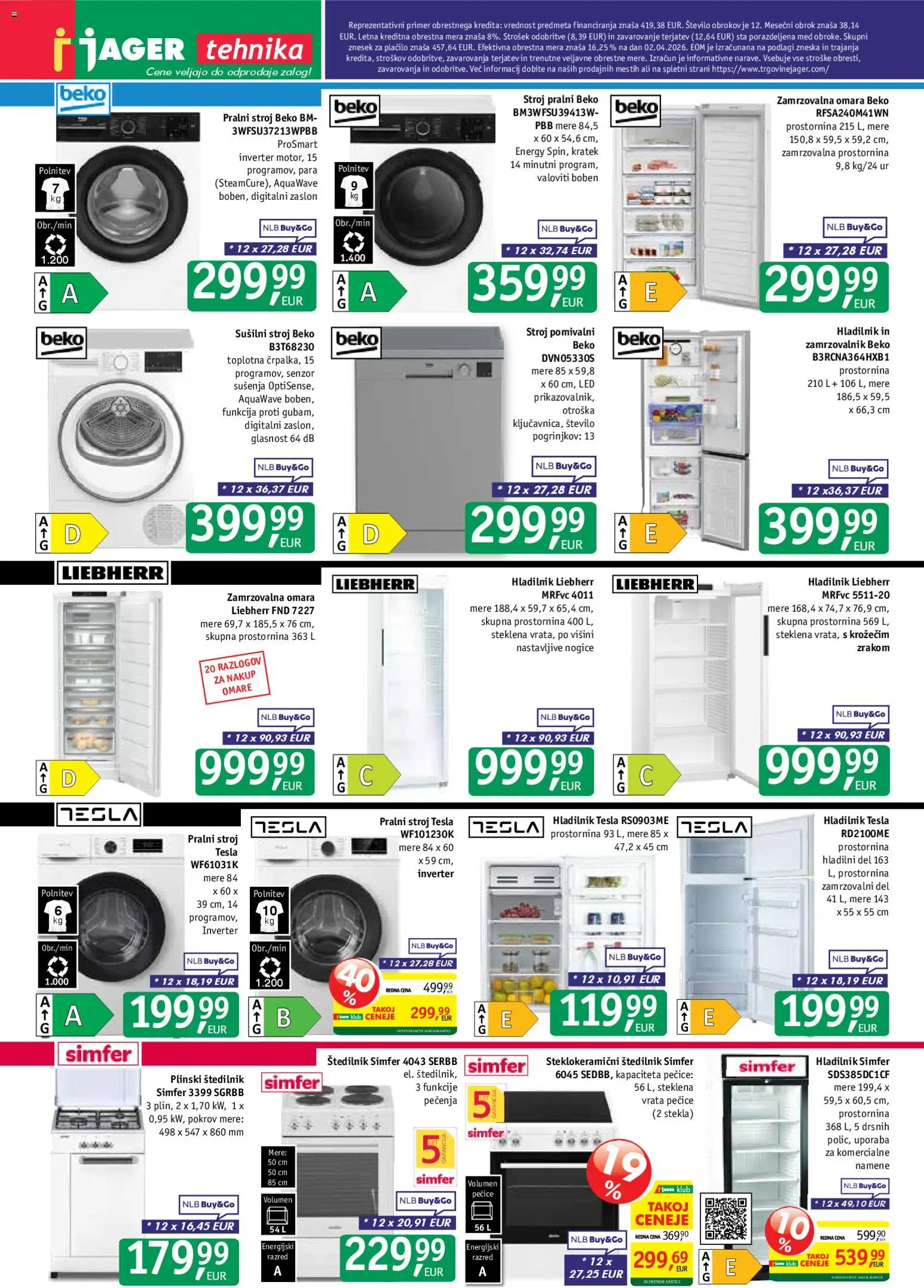 Novi Jager katalog ponudbe – veljaven od 15.04.2026 | Stran: 13 | Izdelki: Hladilnik, Susilni stroj, Štedilnik, Vrata