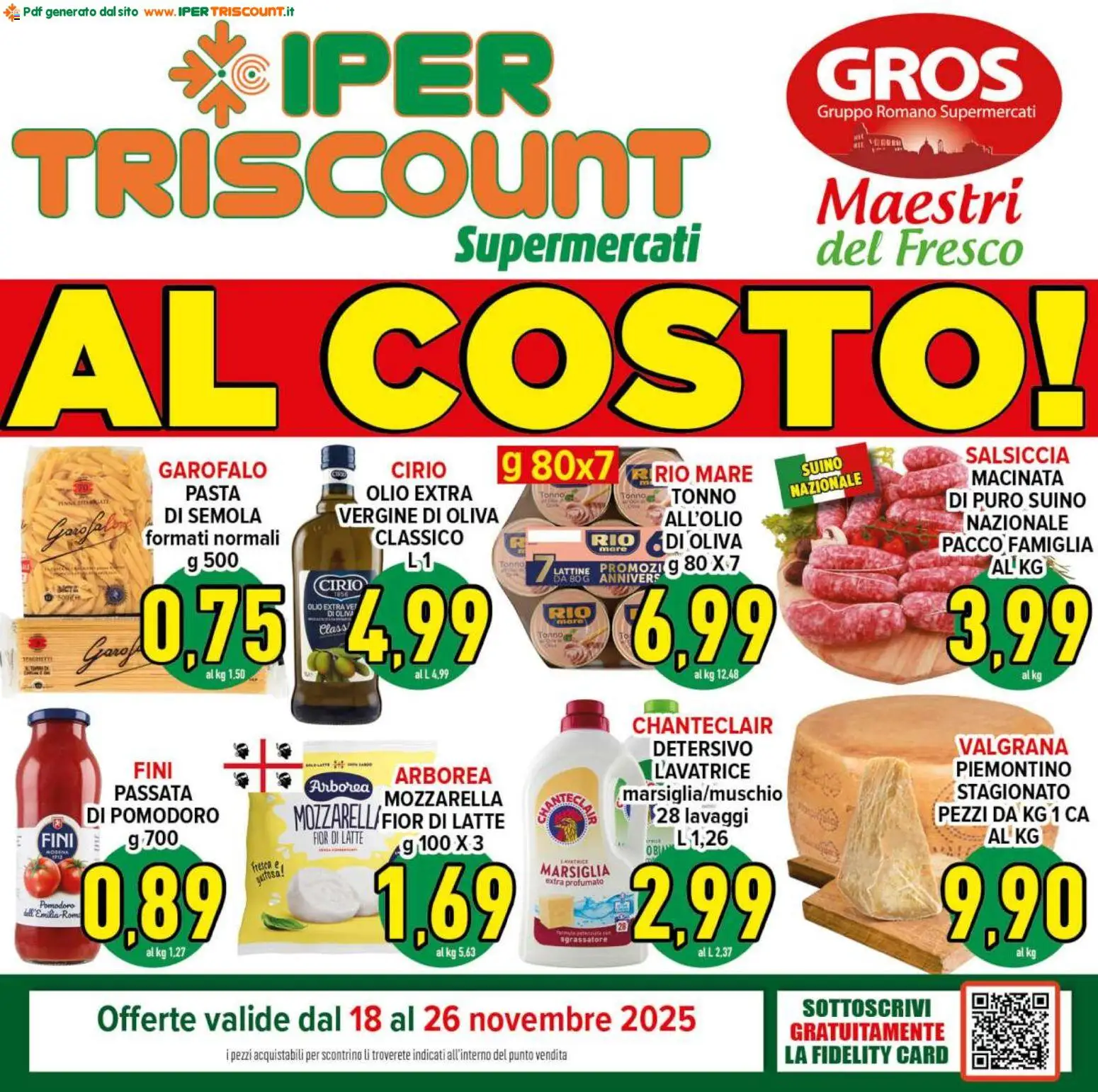 Volantino Ipertriscount del 18.11.2025 | Pagina: 1 | Prodotti: Sgrassatore, Salsiccia, Lavatrice, Tonno