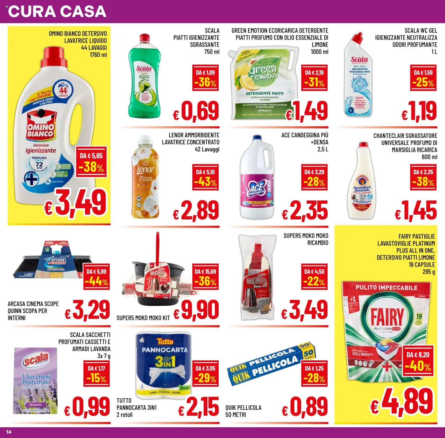 Volantino A&O del 15.04.2026 | Pagina: 14 | Prodotti: Ammorbidente, Detergente, Candeggina, Lavastoviglie