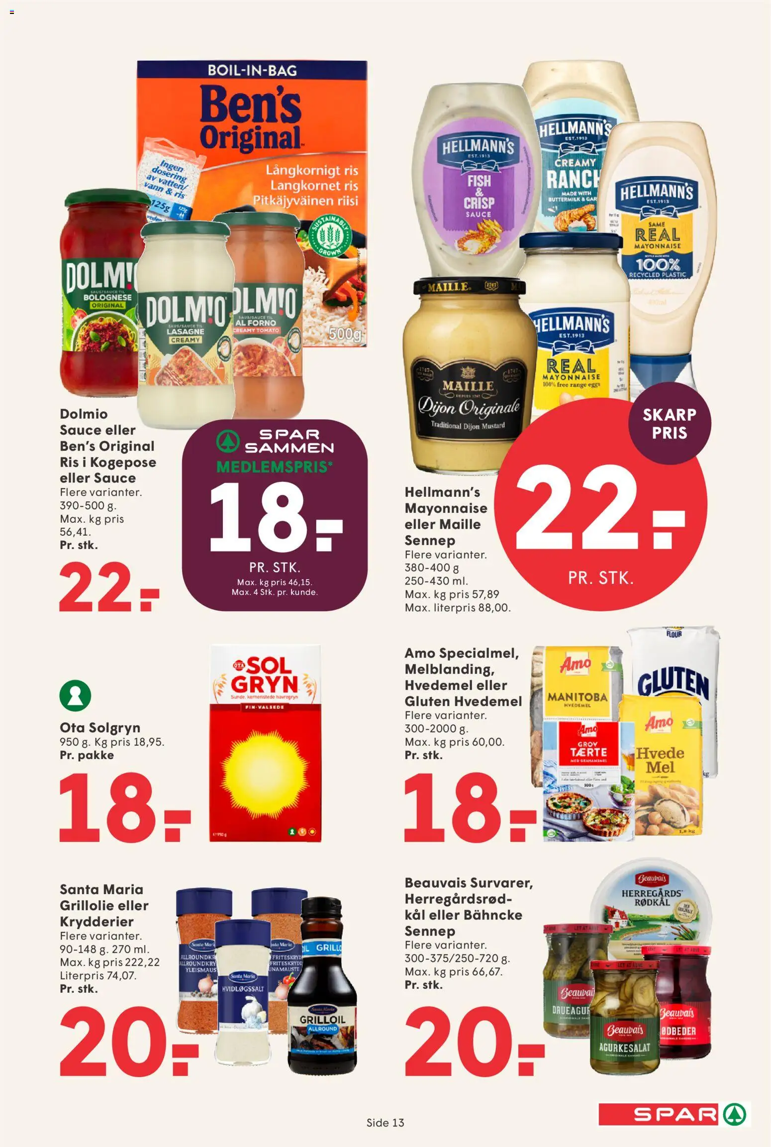 Spar tilbudsavis – gyldig fra 24.04.2026 | Side: 13 | Produkter: Ris, Hvedemel, Sennep, Carpete