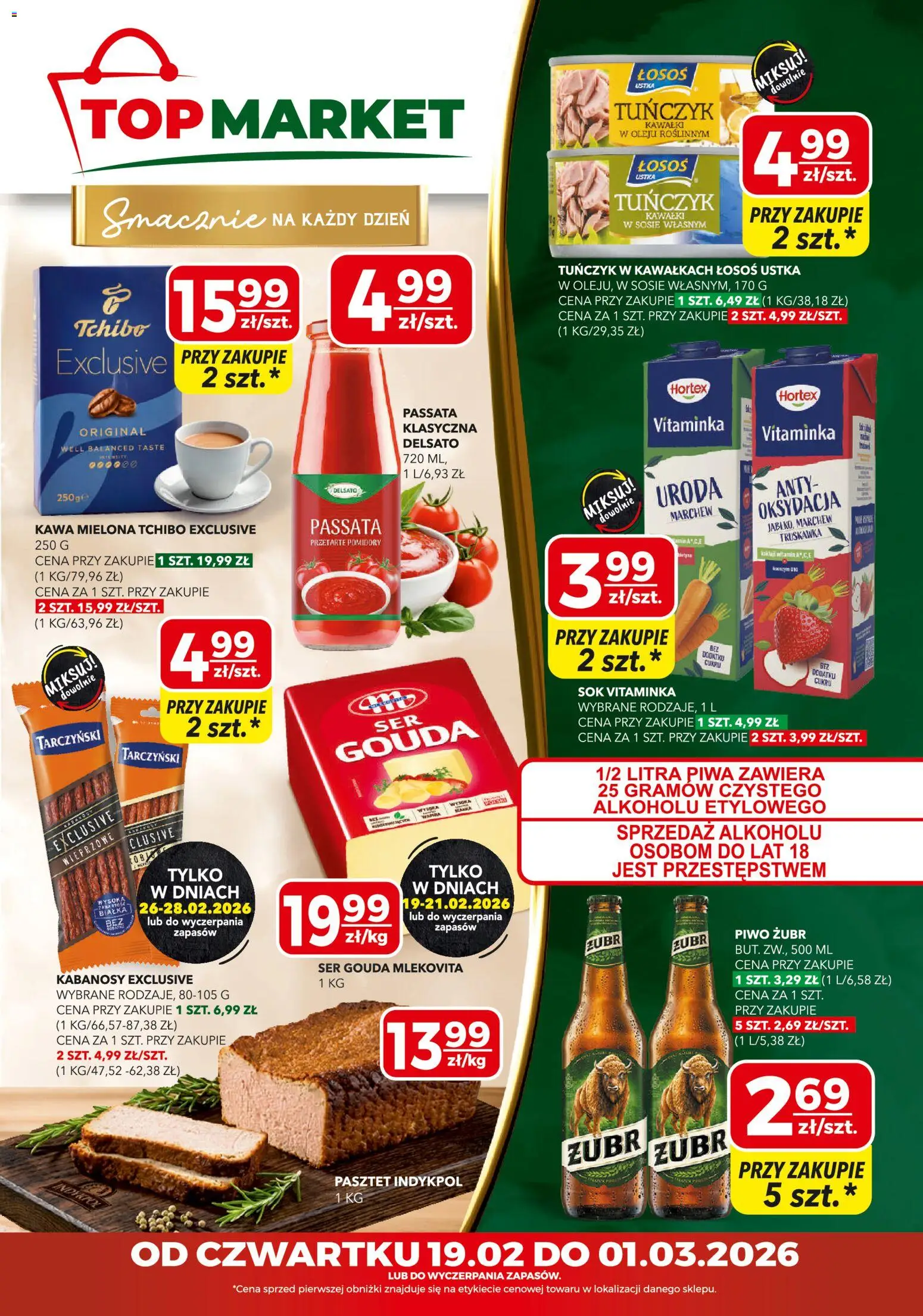 Top Market Gazetka mini od 19.02.2026 | Strona: 1 | Produkty: Tchibo exclusive, Tchibo, Łosoś, Ser