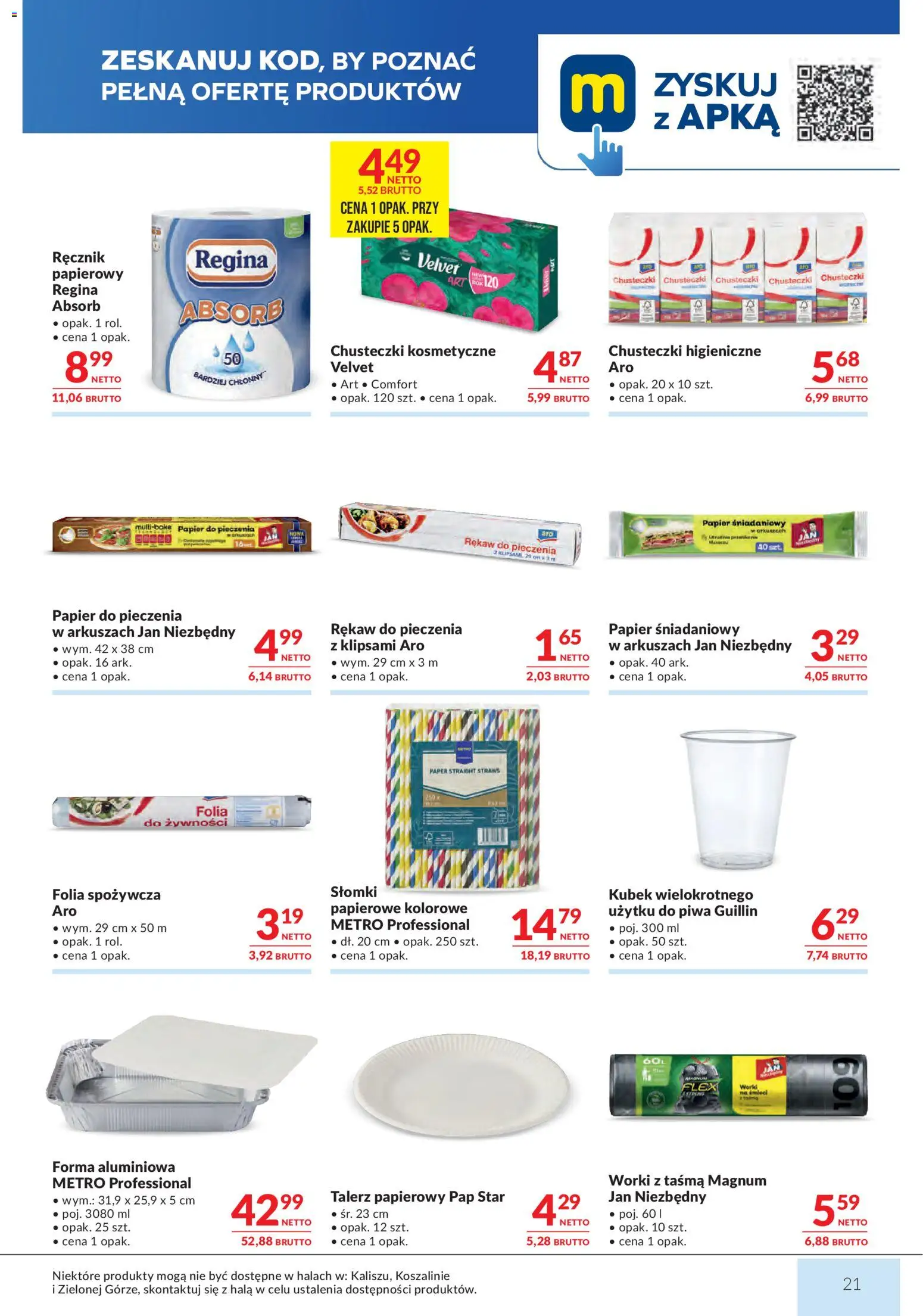 Makro gazetka od 07.04.2026 | Strona: 21 | Produkty: Folia spożywcza, Papier śniadaniowy, Papier do pieczenia, Chusteczki higieniczne